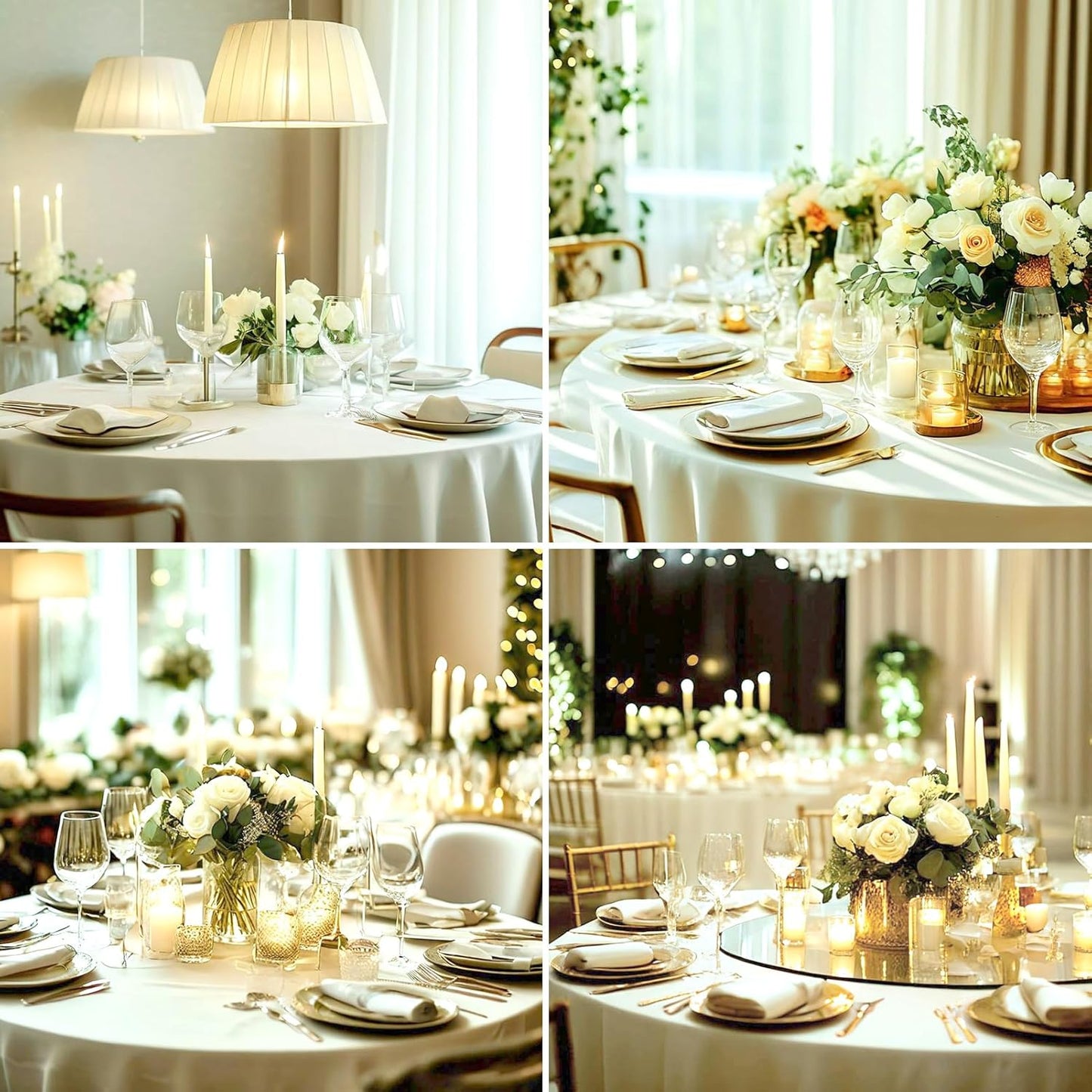 Round Tablecloth 132 Inch 6 Pack Ivory Tablecloths Washable Decorative Linen Polyester Table Clothes Cover for Dining Table Banquets Buffet Parties and Wedding