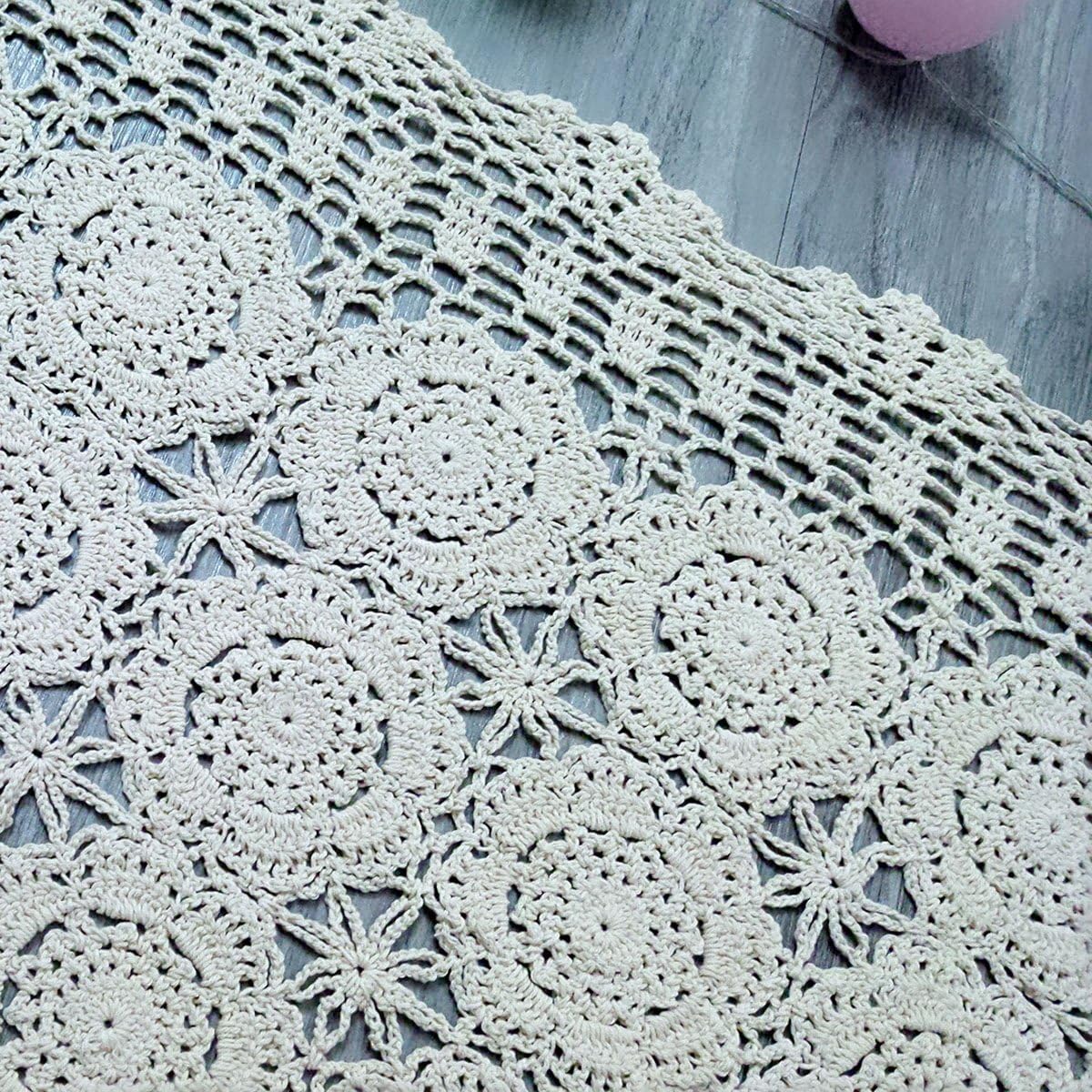 Cotton Handmade Crochet lace Table Runners Rectangular Tablecloth Doilies Doily Table Dresser Scarf Décor,19x27Inch,Beige