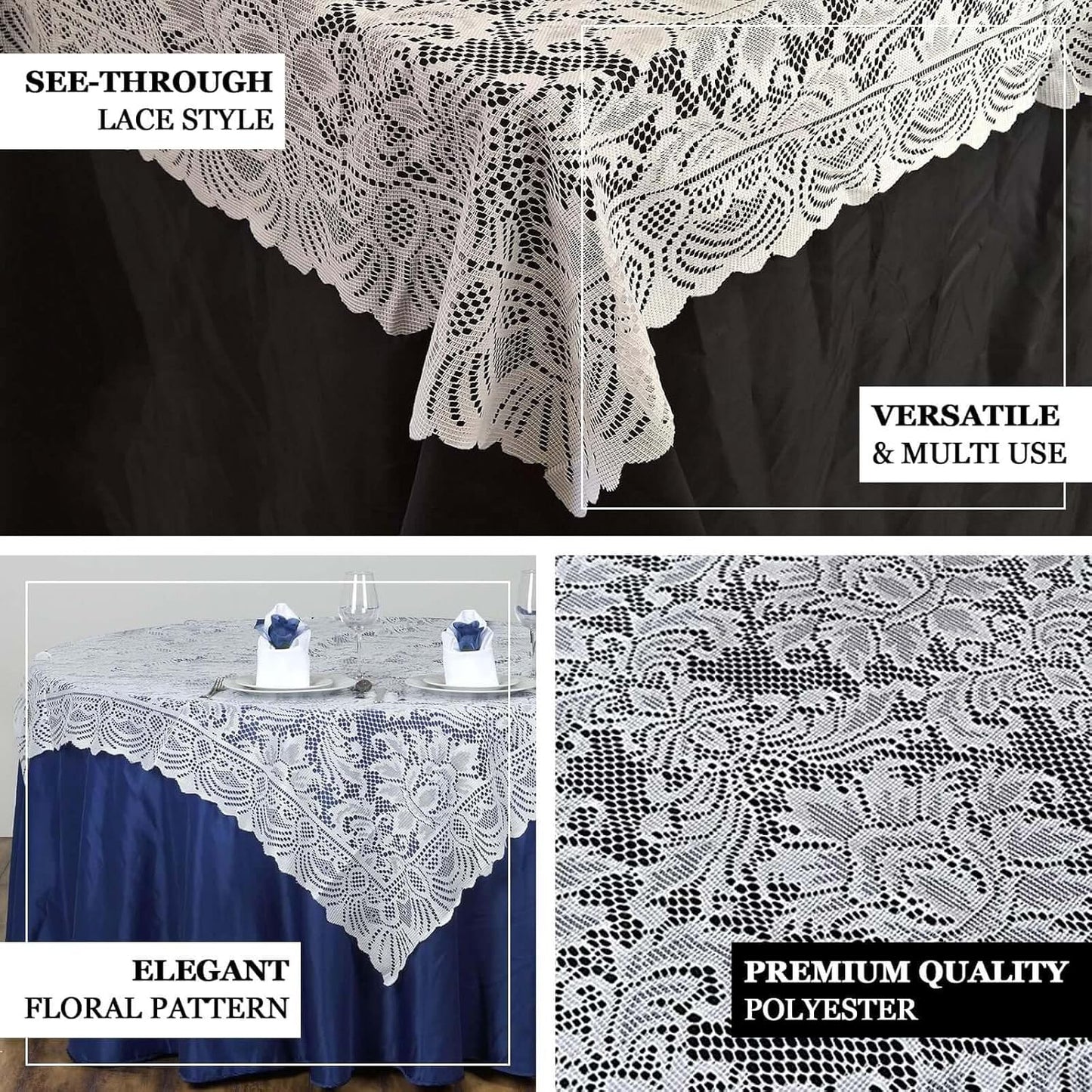 Efavormart 54" x 54" White Jolly Good Lace Table Overlay for Table Decoration