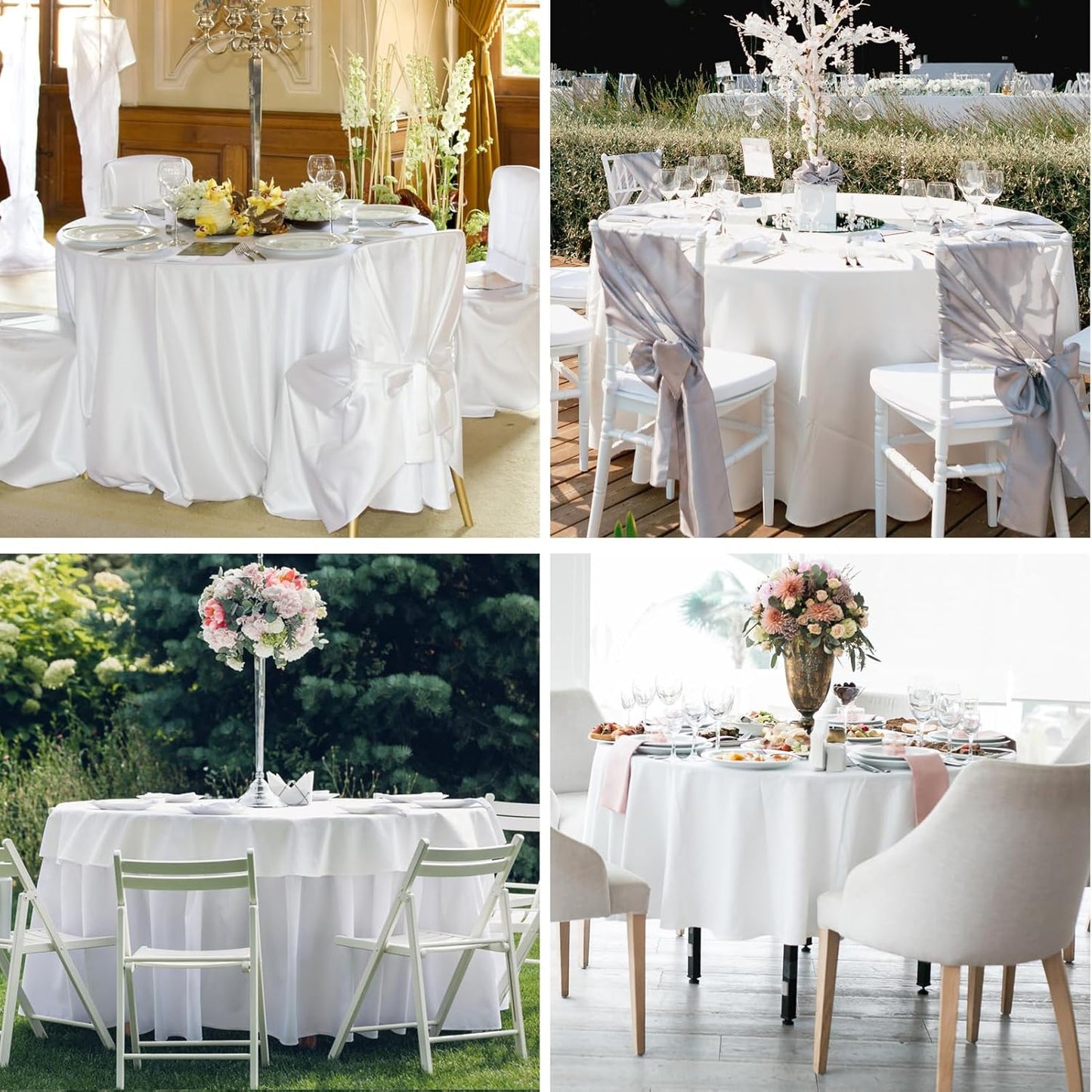 Round Tablecloth 120 Inch 8 Pack White Tablecloths Washable Decorative Linen Polyester Table Clothes Cover for Dining Table Banquets Buffet Parties and Wedding