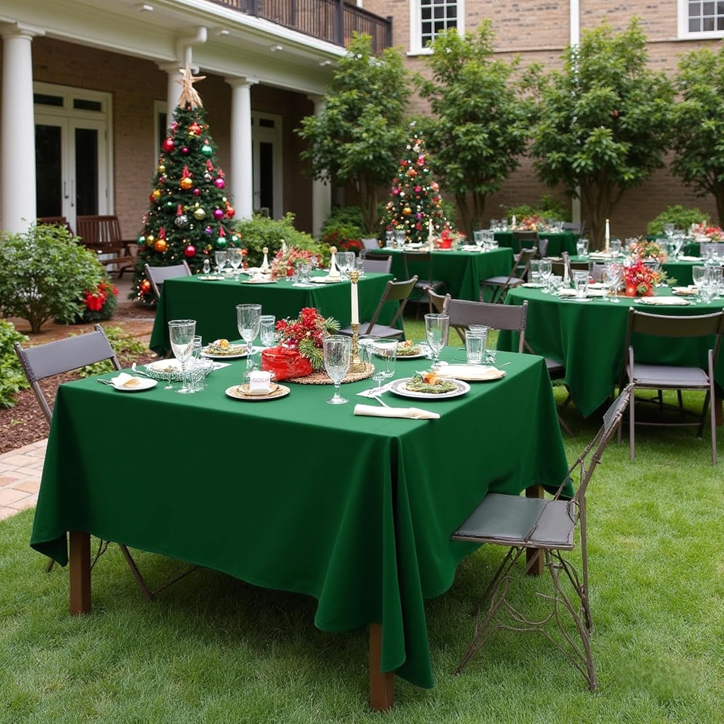sancua Square Tablecloths 60x60 Inch Hunter Green, 2 Pack - Fabric Table Cloth for Square or Round Tables, Washable Polyester Table Cover for Christmas Dinner, Holiday Party, Display Tables