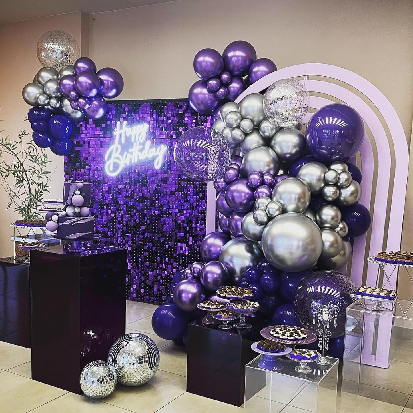 Purple and Black Balloons, 12 Inch Metallic Purple Dark Purple Black Balloons with Purple Confetti Latex Balloons for Halloween Birthday Wedding Graduations Balloons Party Decorations