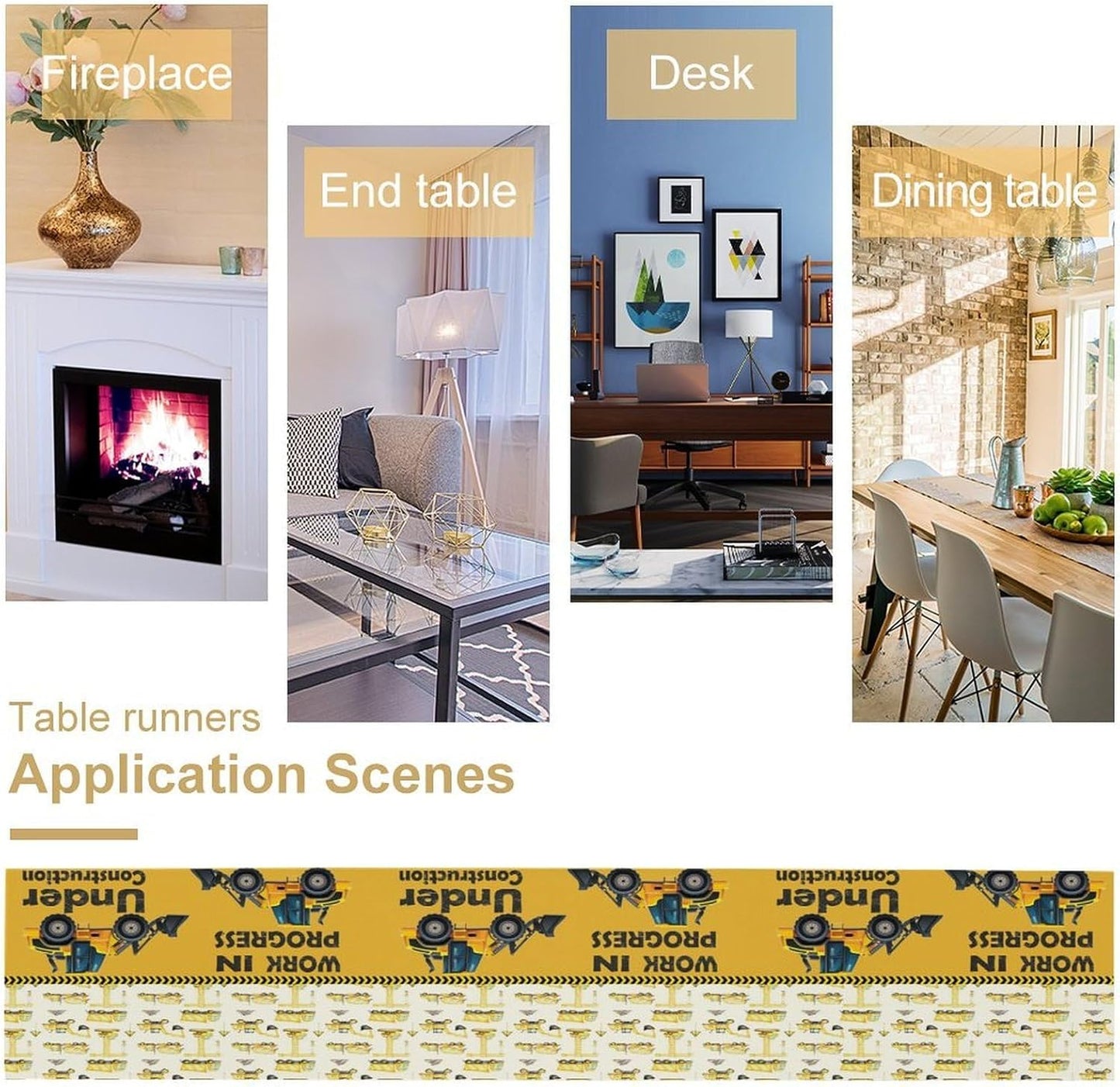 Cartoon Car Table Runner,Boys Kids Construction Vehicles Truck Yellow Print Tablecloth Burlap for Hotel Indoors Outdoor Dining Room Kitchen Home Decor,W13X L80 in