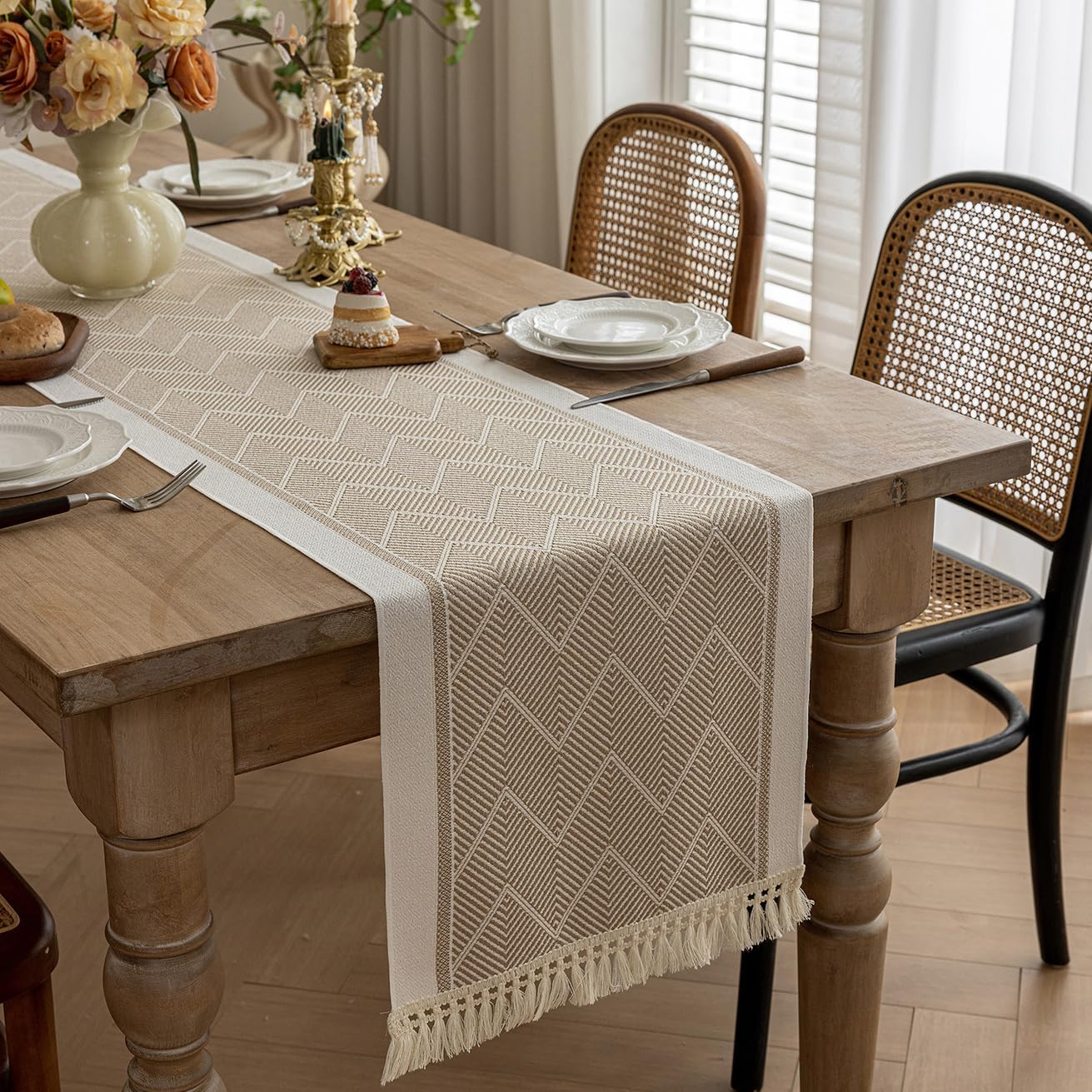 Table Runners 119 Inches,Waterproof Boho Table Runner with Tassel Fringe,Table Runner for Party Coffee Table