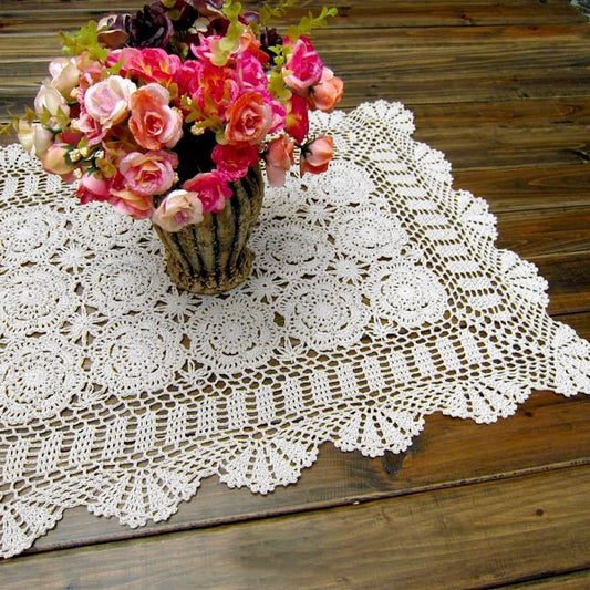 Cotton Handmade Crochet lace Table Runners Rectangular Tablecloth Doilies Doily Table Dresser Scarf Décor,19x35Inch,White