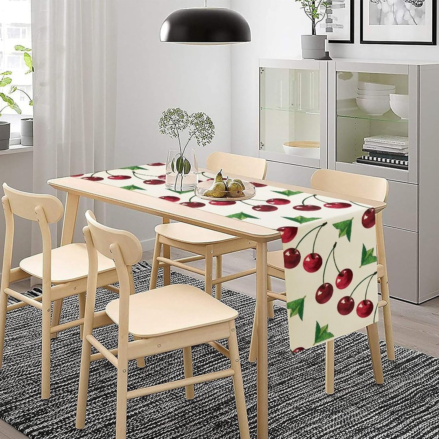 Red Cherry Table Runner Watercolor Tropical Fruit Spring Summer Wild Berry Dinner Runner for Girl Baby Party Holiday Home Kitchen Dining Table Decor 13x120