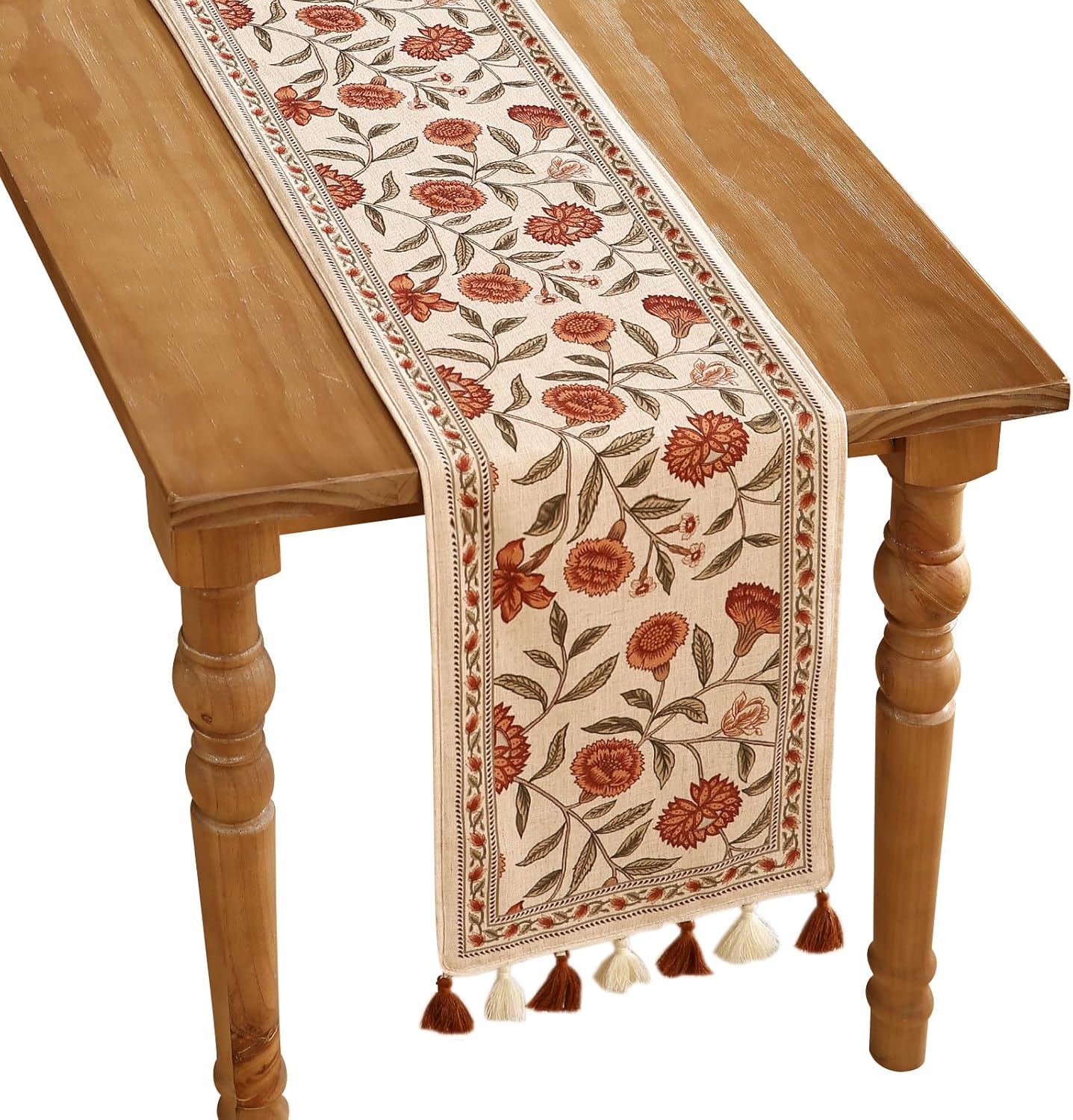 ISAENNE Designer Elegant Linen Table Runner 87 Inches Long,Vintage Orange Floral Pattern Table Runners for Dining Tables,Kitchen Decor,Thanksgiving,Christmas,Banquet,12"*87"-Alvarado A
