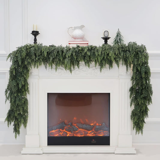 15FT Christmas Cedar Garland Artificial Real Touch Thickness Realistic Greenery Pine Garland for Mantle Fireplace Outdoor Indoor Christmas Decorations