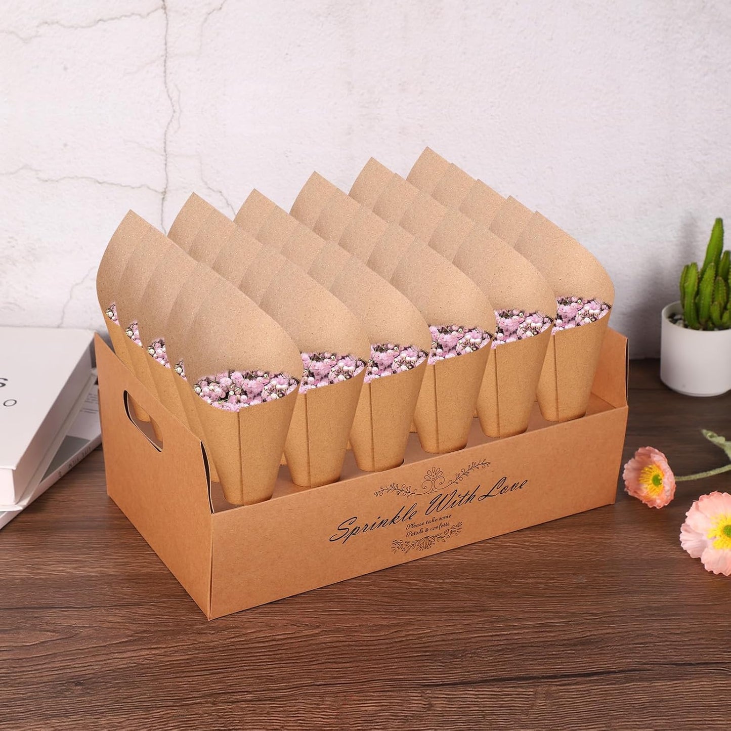 PATIKIL Wedding Confetti Cones Holder Box, 30 Holes Confetti Stand Tray Box Petals Flower Holder for Party Engagement Holiday Birthday DIY Decoration, White