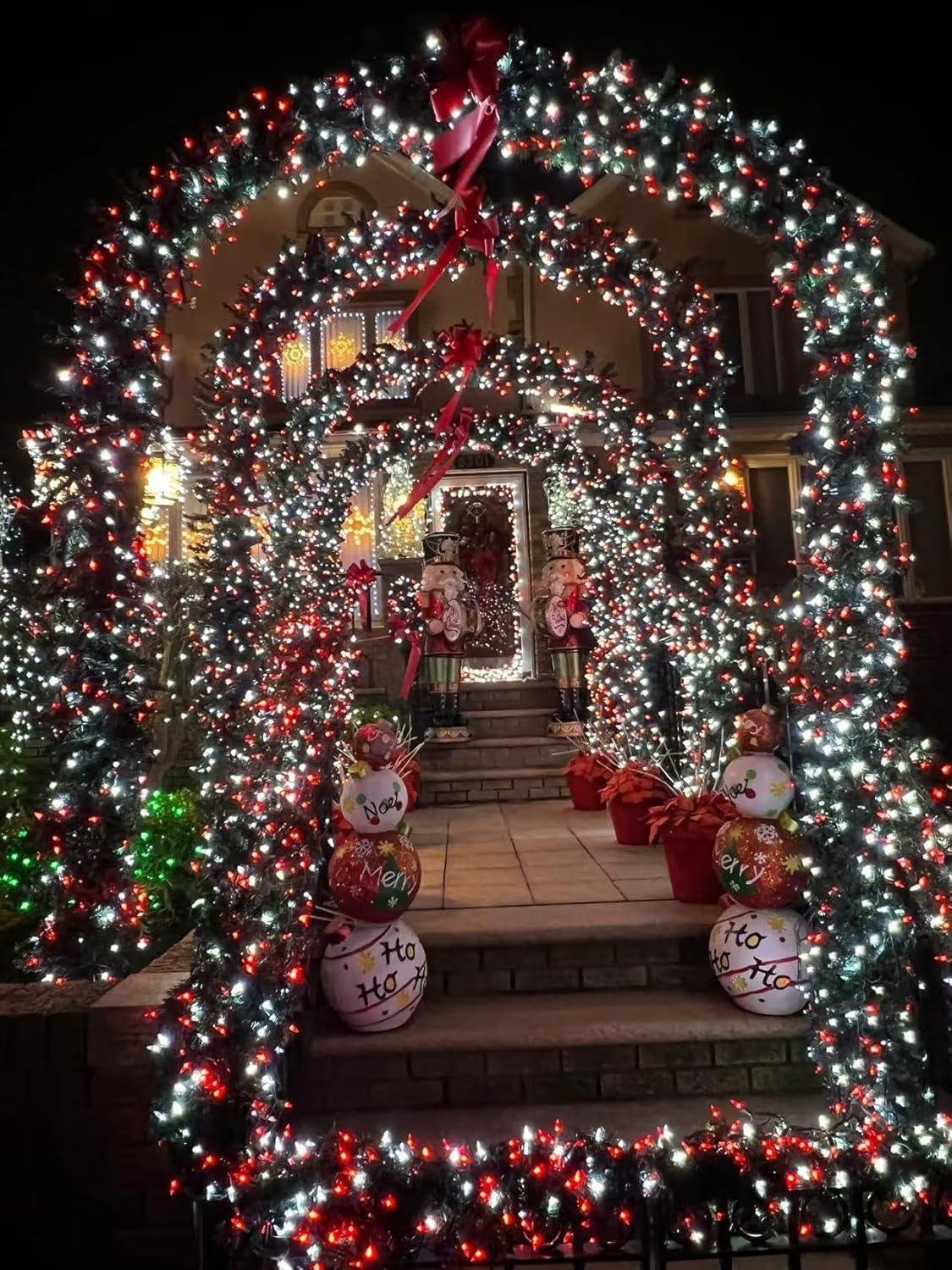 YEGUO 165ft 500 LED Christmas Lights Indoor, Red and White String Light Outdoor Waterproof, 8 Modes Green Wire Plug in with Timer Memory