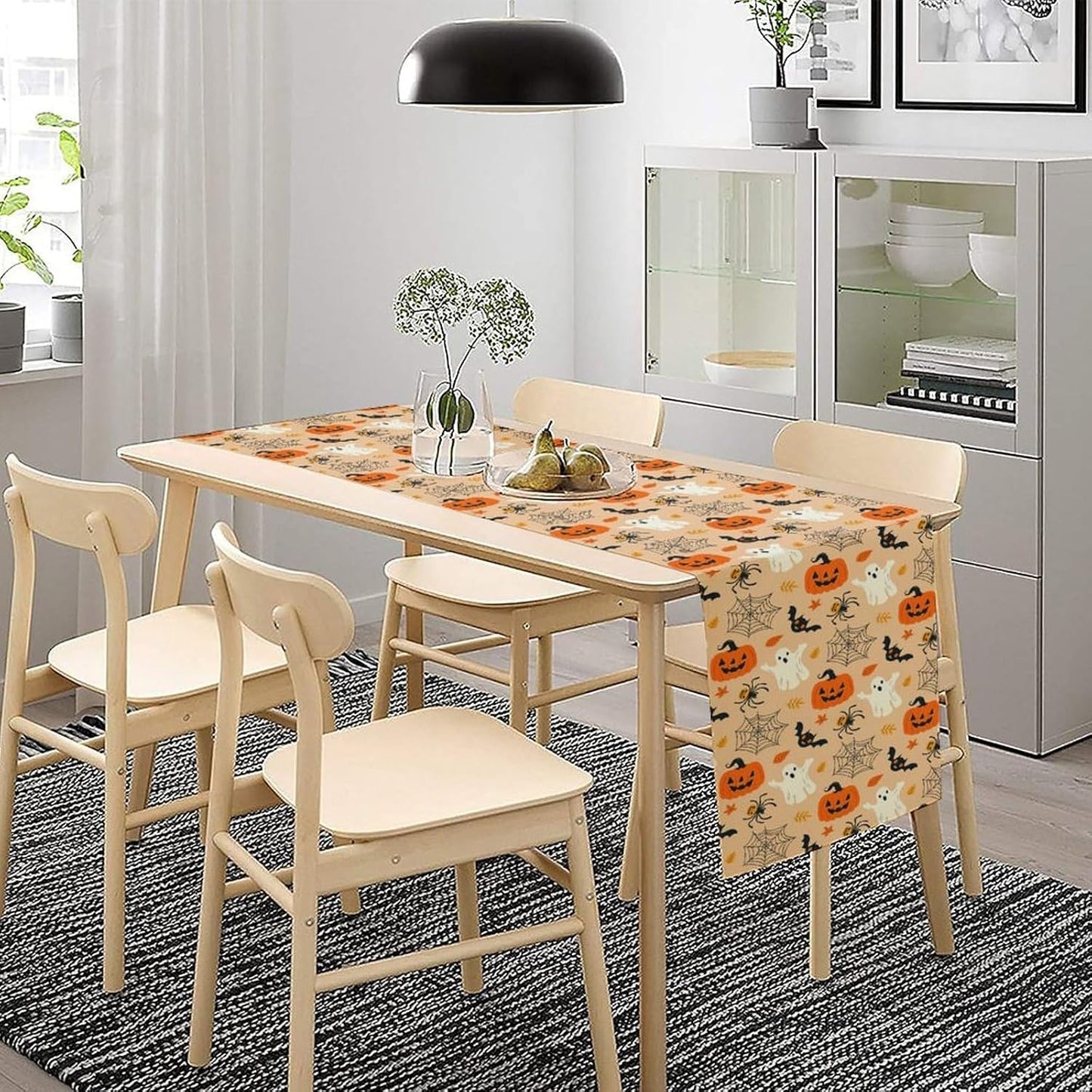 Halloween Table Runner,Cute Ghost Pumpkin Leaves Table Runner for Kitchen Dining Table Decoration Home Party Decor 13x60 Inch