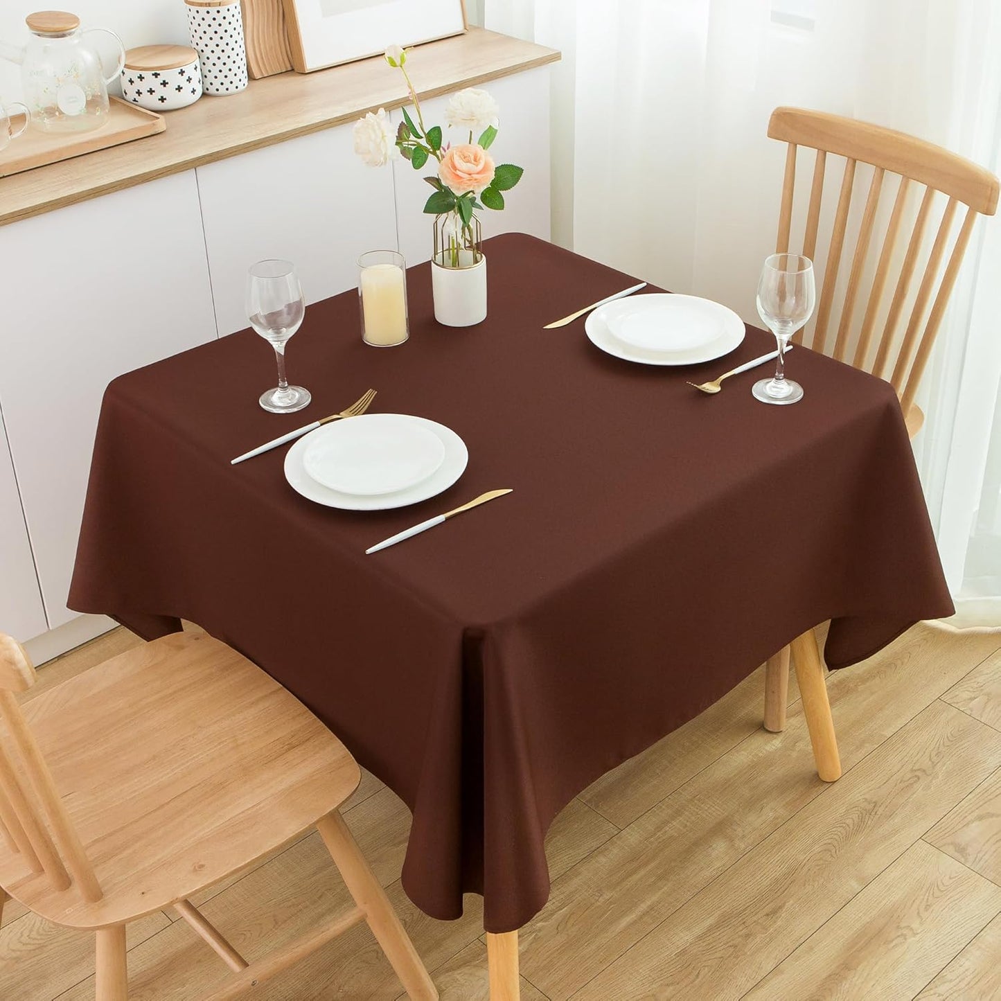 2 Pack Square Table Cloth 60X60 Inch Chocolate Washable Fabric Tablecloth Polyester Solid Dining Table Cover for Birthday Party Dinner Holiday Outdoor Indoor