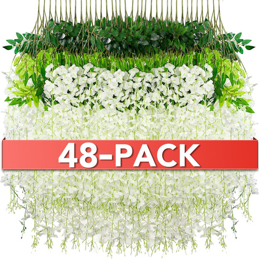 Wisteria Hanging Flowers,Fake Hanging Flowers,Wisteria artificiales Garland for Home Wedding Arch Floral Party Garden Ceremony Outdoor Decor,3.6 feet Long(48,White)