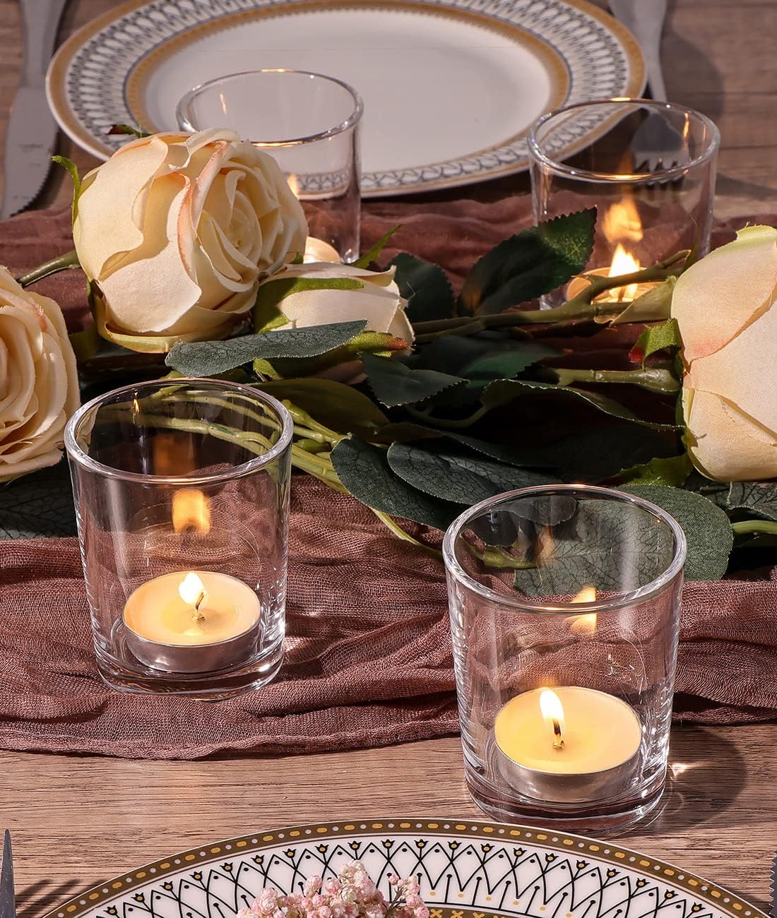 LETINE 72-Pack Votive Candle Holders Designed for Wedding Decor - Glass Candle Holder & Tea Lights Candle Holder - Candle Holders for Christmas, Wedding Centerpieces, Thanksgiving