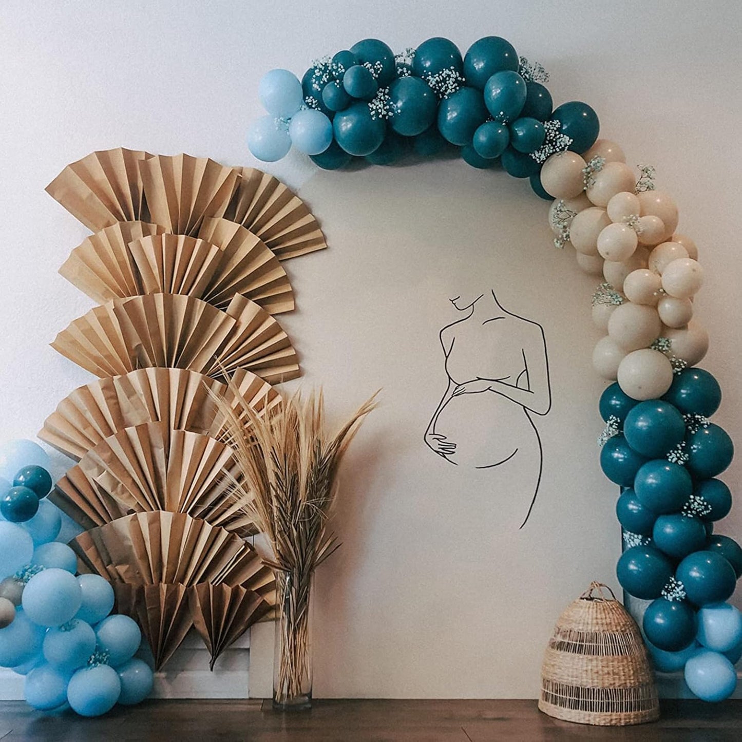 Togvu Dusty Blue Balloon Set, 60 Packs 12 Inches Metallic Chrome Gold Macaron Ocean White Sand Confetti Balloons for Boho Baby Shower Wedding Boy Birthday Graduation Decoration QQ-5023