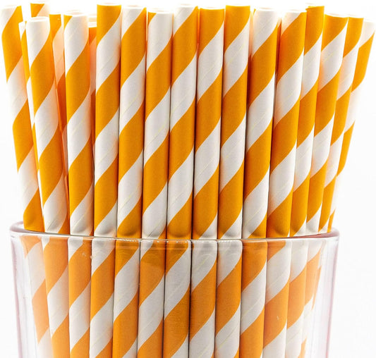 Pack of 900 Orange Swirls Biodegradable 4-Ply Paper Drinking Straws (Compostable, Non-toxic, BPA-free)