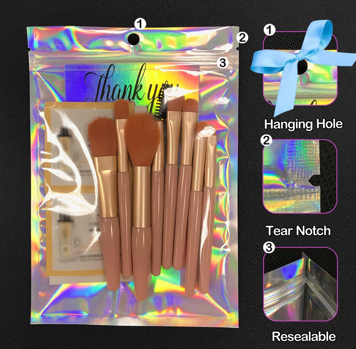 Smell Proof Bags & Resealable Foil Pouch Mylar Sample Bag Great for Party Favor Food Storage (Holographic Color) (50Pcs-5.5x8 Inch)