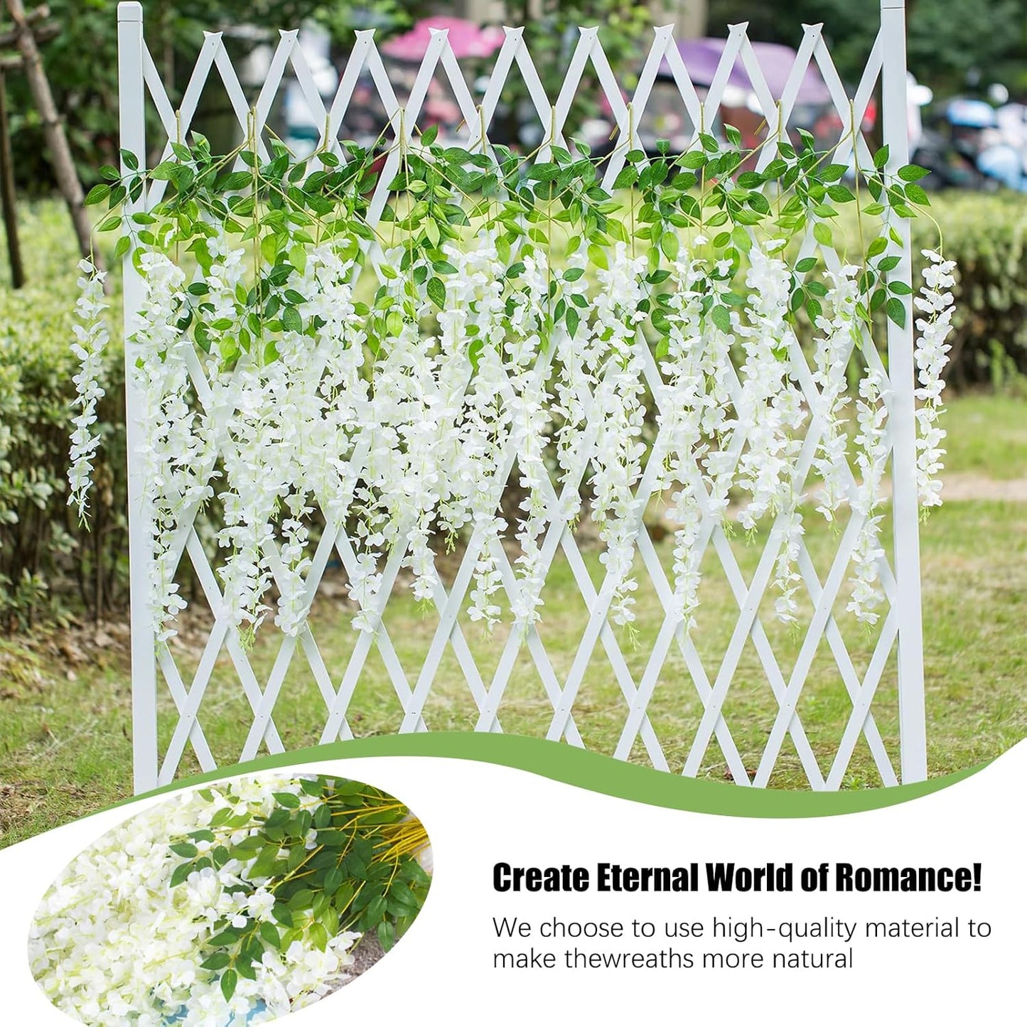 36 Pack White Wisteria Hanging Flowers, 3.44 Ft Fake Hanging Flowers, Artificial Wisteria Garland Vines for Wedding Room Backdrop Outdoor Patio Garden Decoration