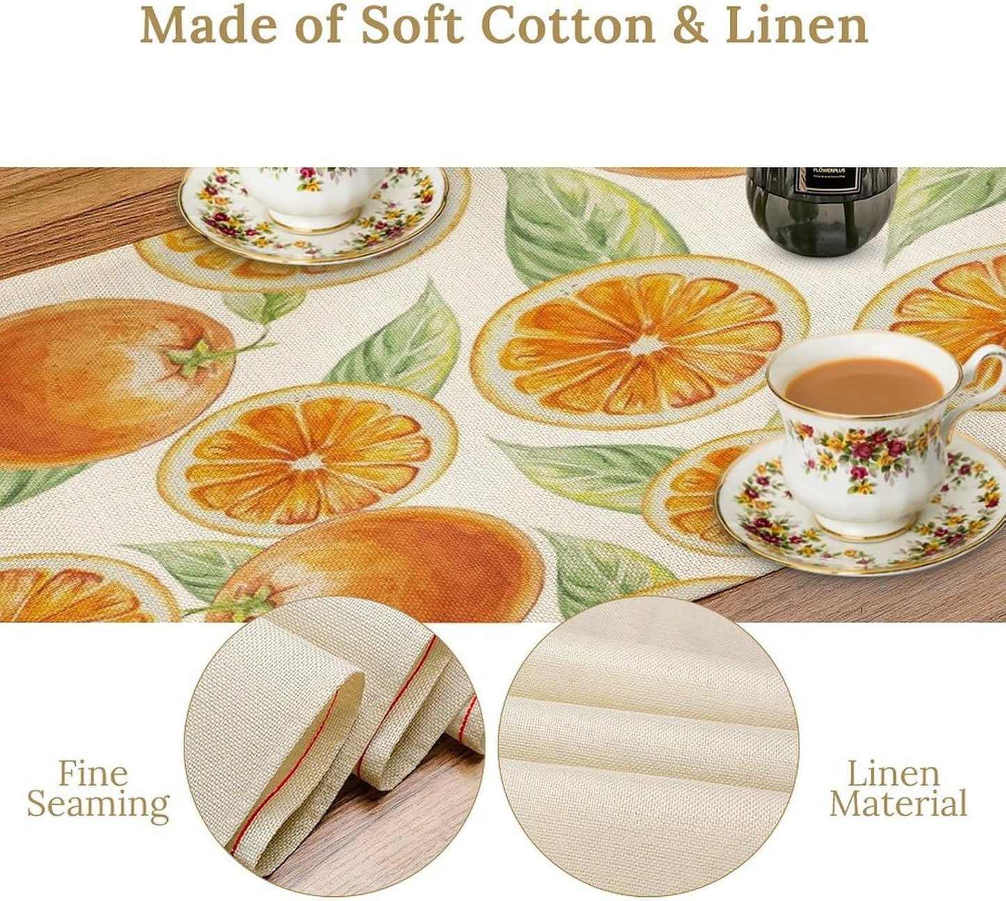 Spring Summer Orange Table Runner Watercolor Sweet Fruit Botanical Print Dinner Runner for Farmhouse Party Holiday Home Kitchen Dining Table Decor 13x60