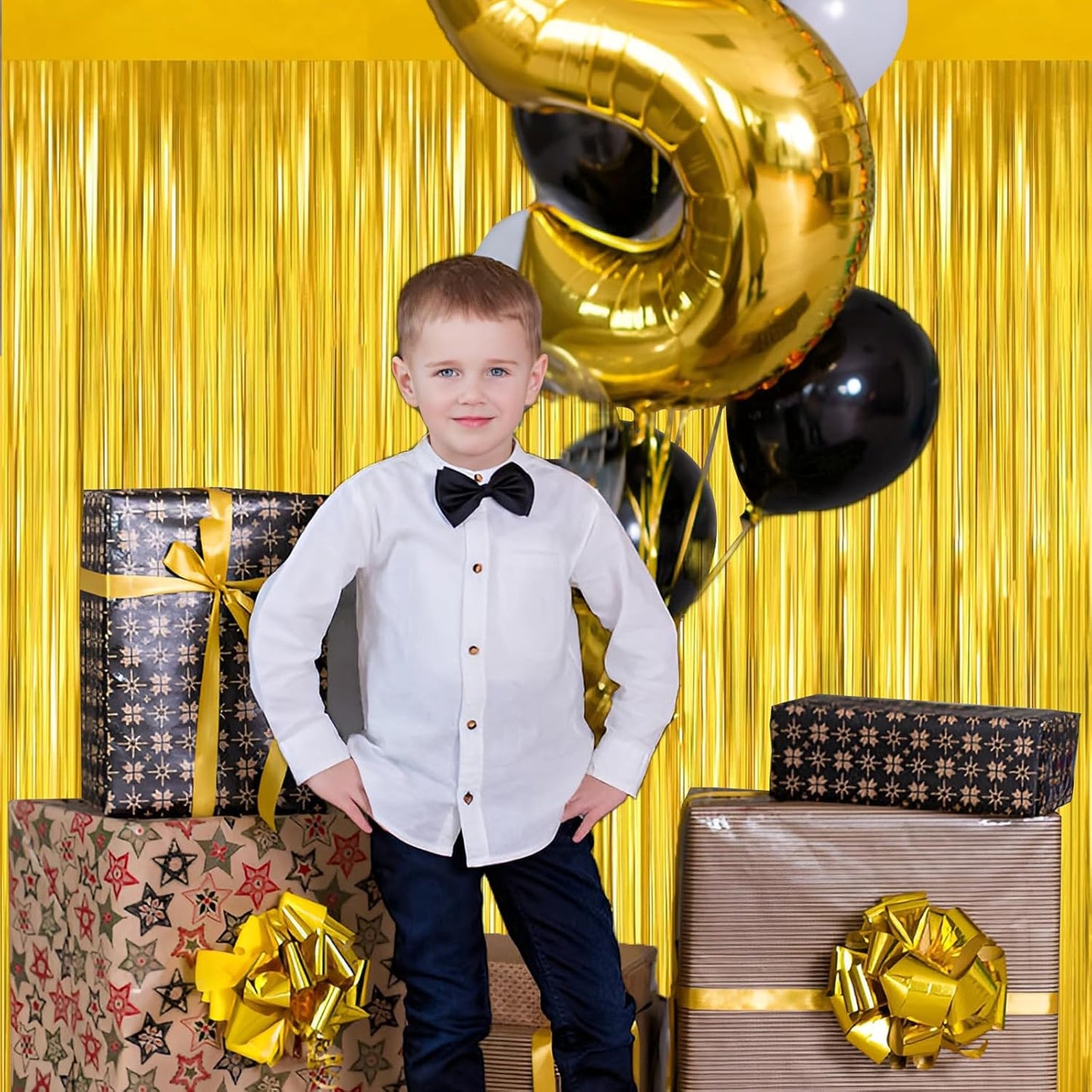 Gold Foil Fringe Curtain 3.3×8.3FT 6 Packs, Metallic Tinsel Curtains Party Streamers for Birthday Graduation Baby Shower Decoration (6pcs,3.3FT×8.3FT, Gold)