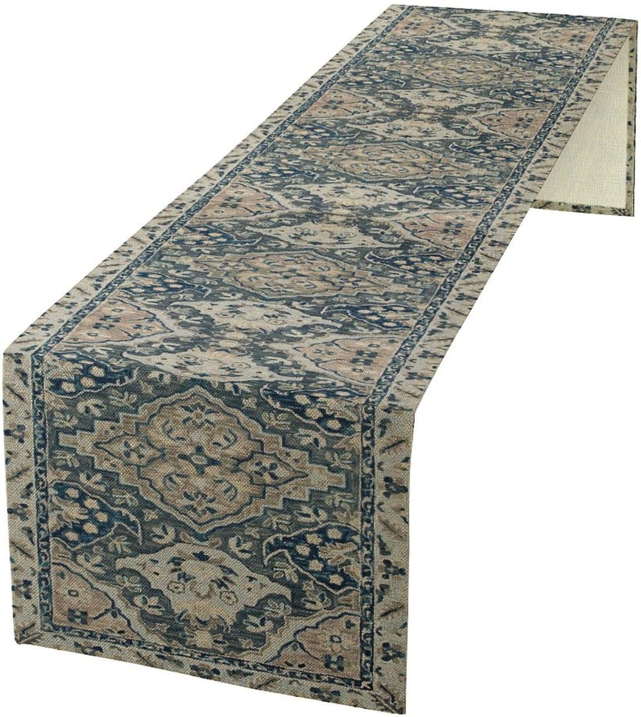 Vintage Boho Floral Table Runner, Rustic Country Farmhouse Blue Grey Retro Flower Pattern for Home Kitchen Table Decor Dining Coffee Room Party Decor 13x120in