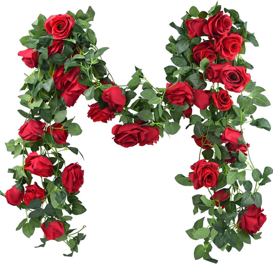 FiveSeasonStuff 29 Ft 4 Pack Rose Silk Flower Garland Artificial Flowers Decoration Hanging Floral Décor for Wedding Baby Shower Birthday Party Garden (Venetian Red)