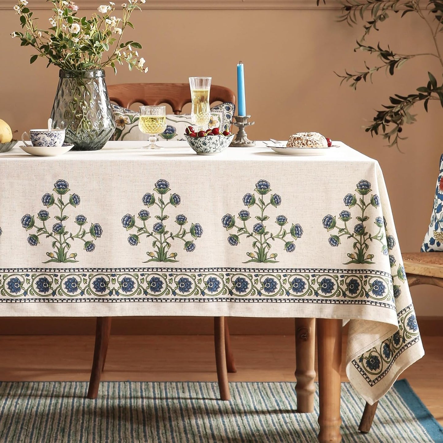 patdrea Designer Small Blue Square Tablecloth Table,Vintage Linen Leaves Floral Pattern Floral Tablecloths,Table Cover Cloth Fall Decor for Kitchen Dining Christmas,Thanksgiving,55"x55"-Ivar B