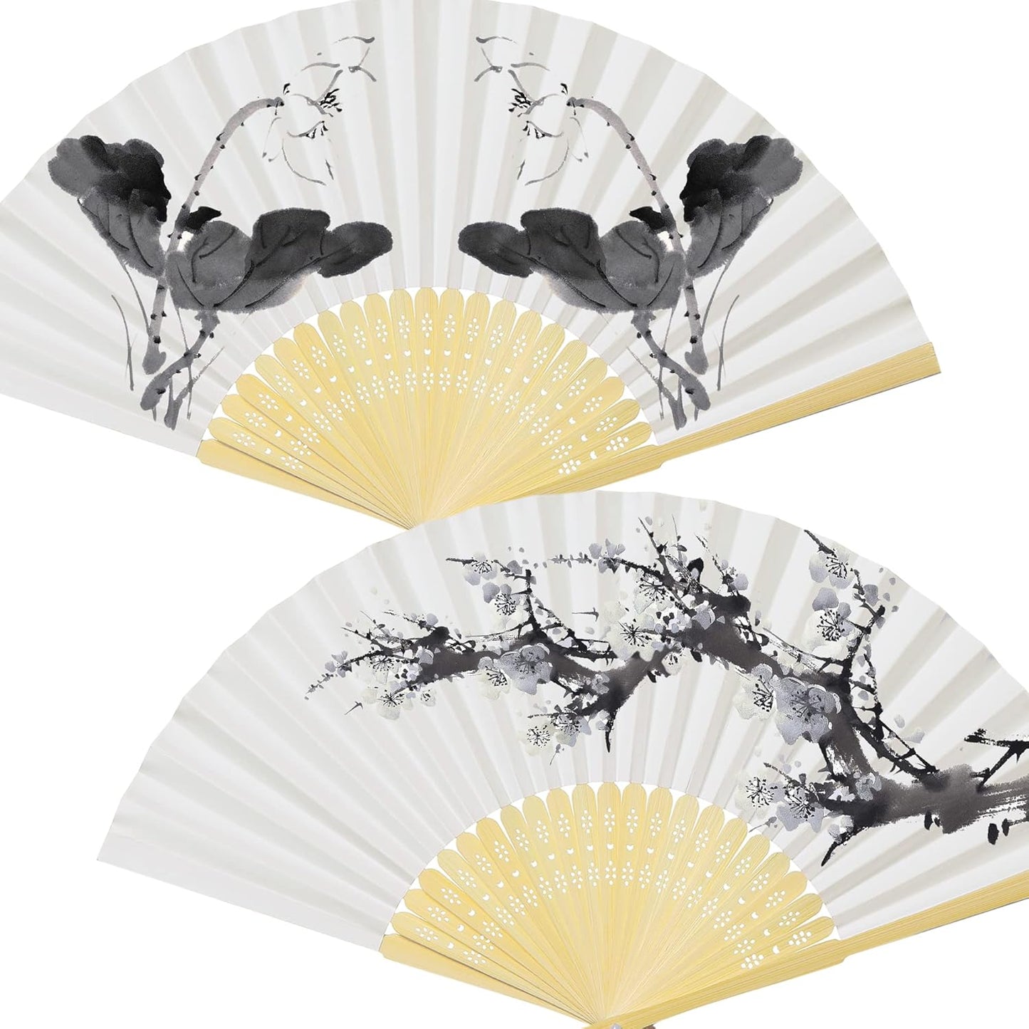 Coucoland 50Pcs Hand Fan Bulk - White Bamboo Folding Handheld Fan Hand fan for Wedding Home Decoration Party Favors Bridal Dancing Party