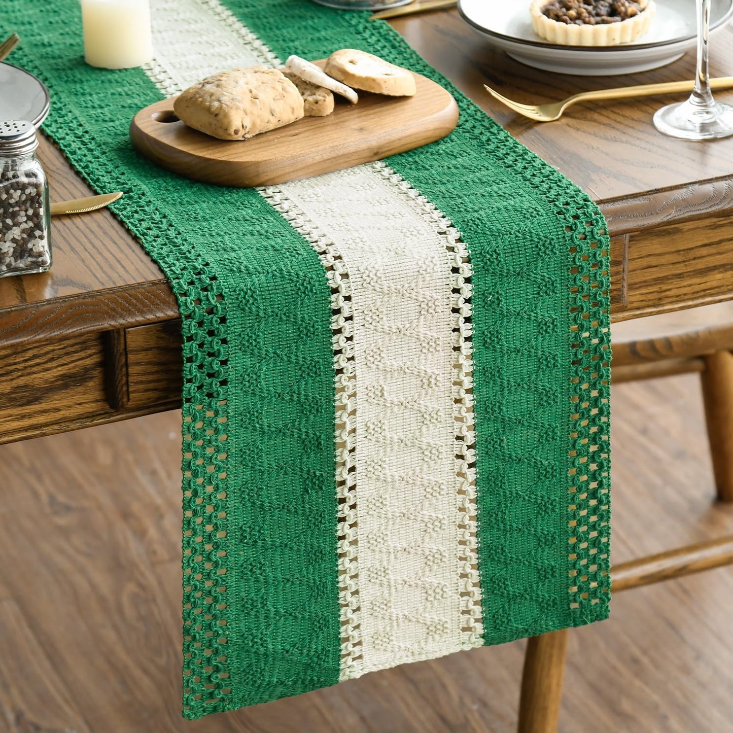Artoid Mode Dark Green Farmhouse Rustic Table Runner, Seasonal Hollow Kitchen Dining Table Decoration for Home Party Decor 12x120 Inch