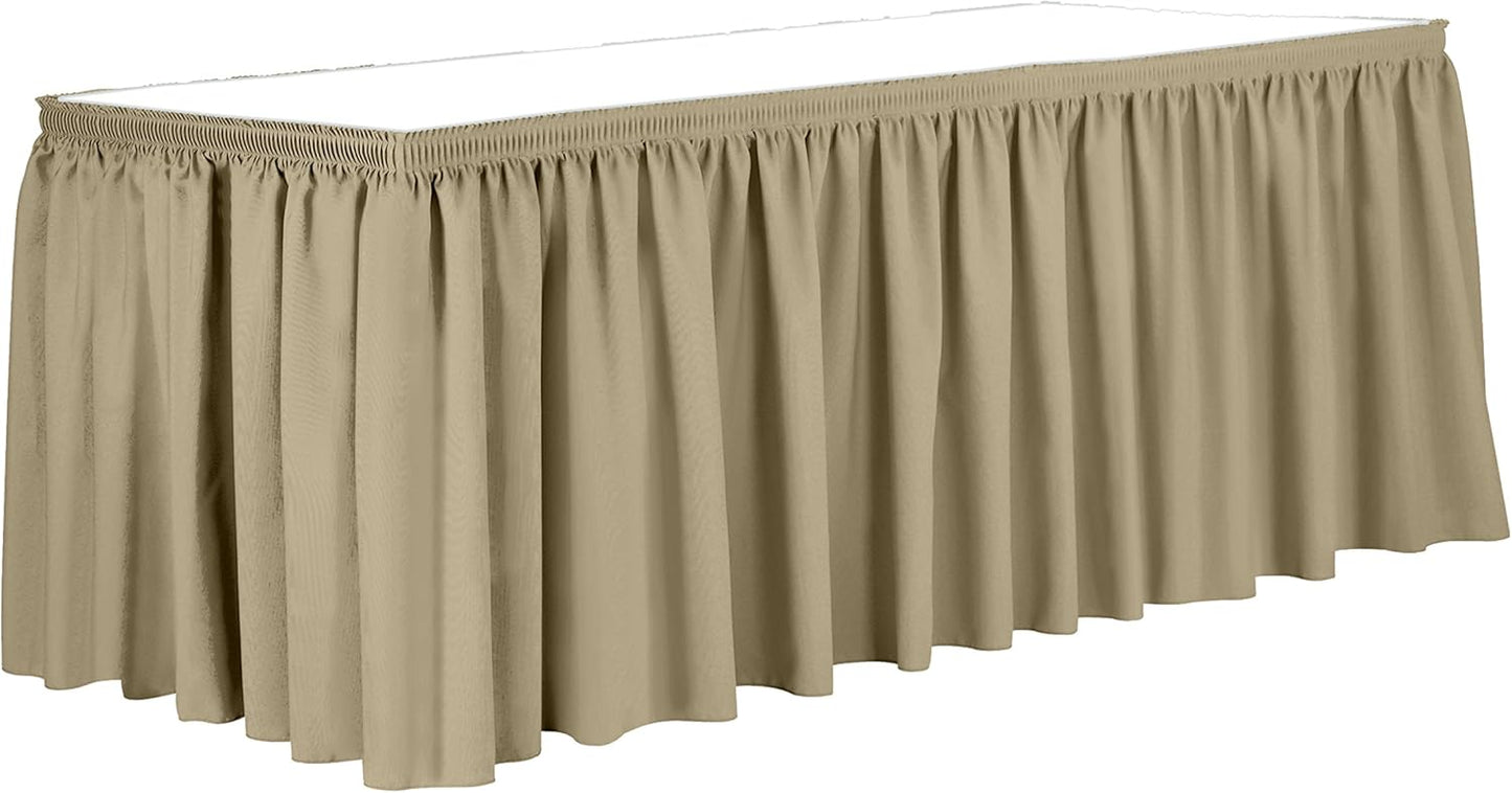Ultimate Textile Pleat Polyester Fabric Table Skirt - Machine Washable Flame Resistant with Clips for Events, Weddings & Trade Shows, Cut & Sewn in Paterson, NJ - Camel, 14' Shirred Pleat
