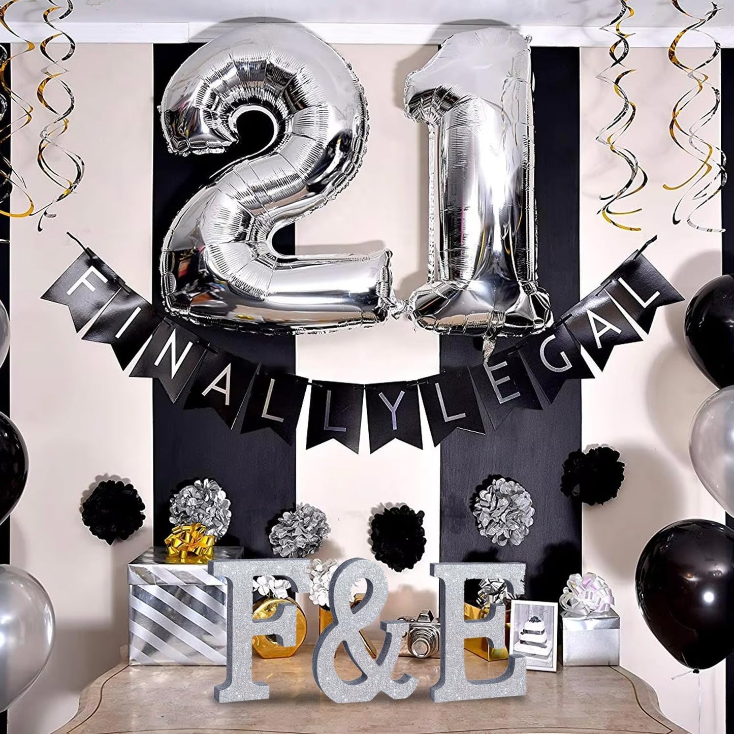 TONIFUL 8 Inch Silver Glitter & Table Centerpiece A-Z Silver Birthday Party Decorations,Silver & for Birthday,Chrismas,Graduation,Bridal Shower,Wedding,Anniversary Party Supplies