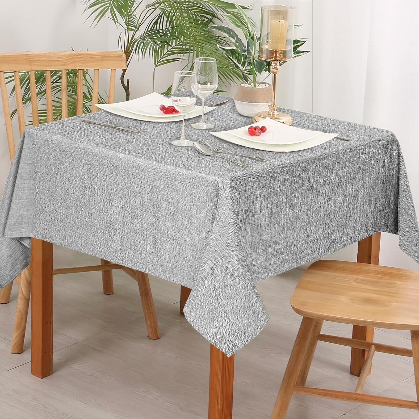 Hiasan Faux Linen Square Tablecloth - Wrinkle and Stain Resistant Washable Table Cloth for Kitchen Dining Room Holiday Table Cover for Dinner, Light Grey, 30 x 30 Inch