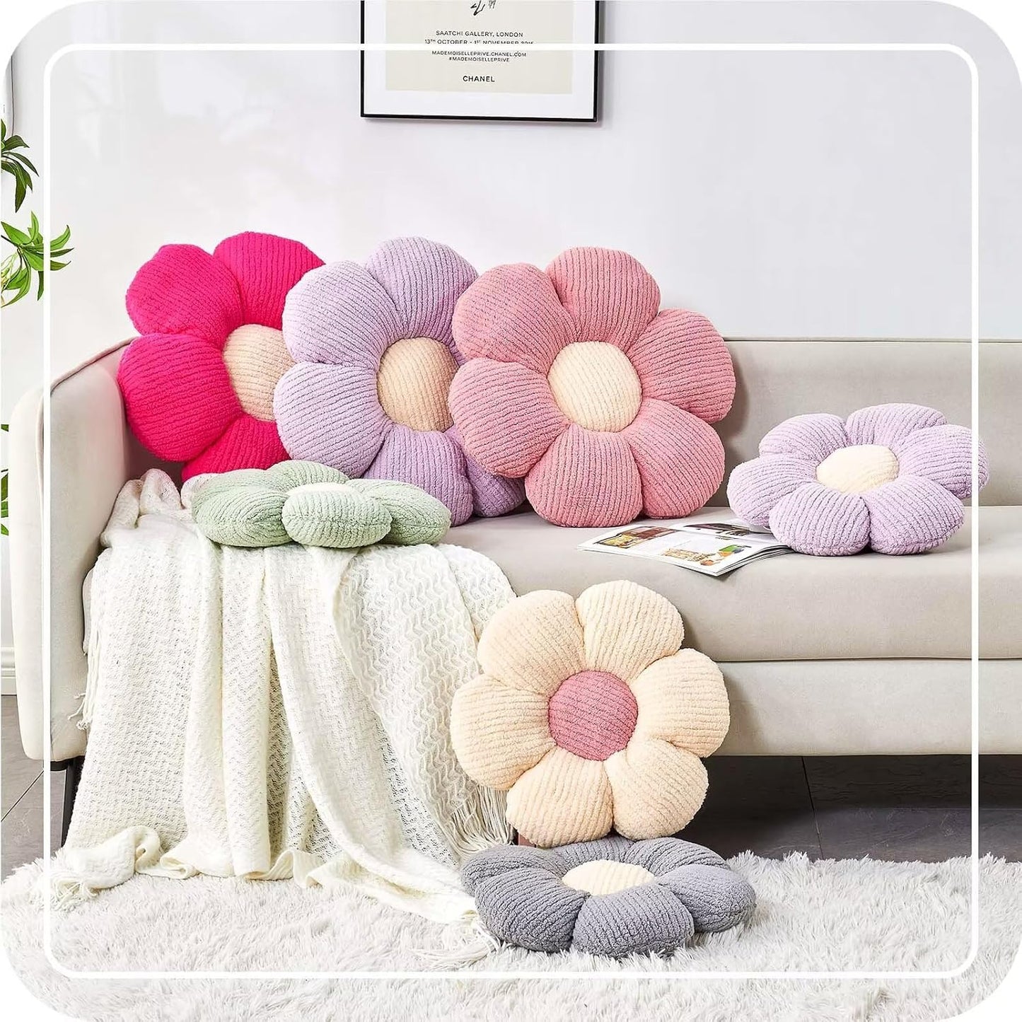 Soft White Pink 14.9" Flower Pillow for Home Decor, Cute Shaped Floor Pillow Aesthetic Plush Decorative Pillow for Bed Sofa Couch
