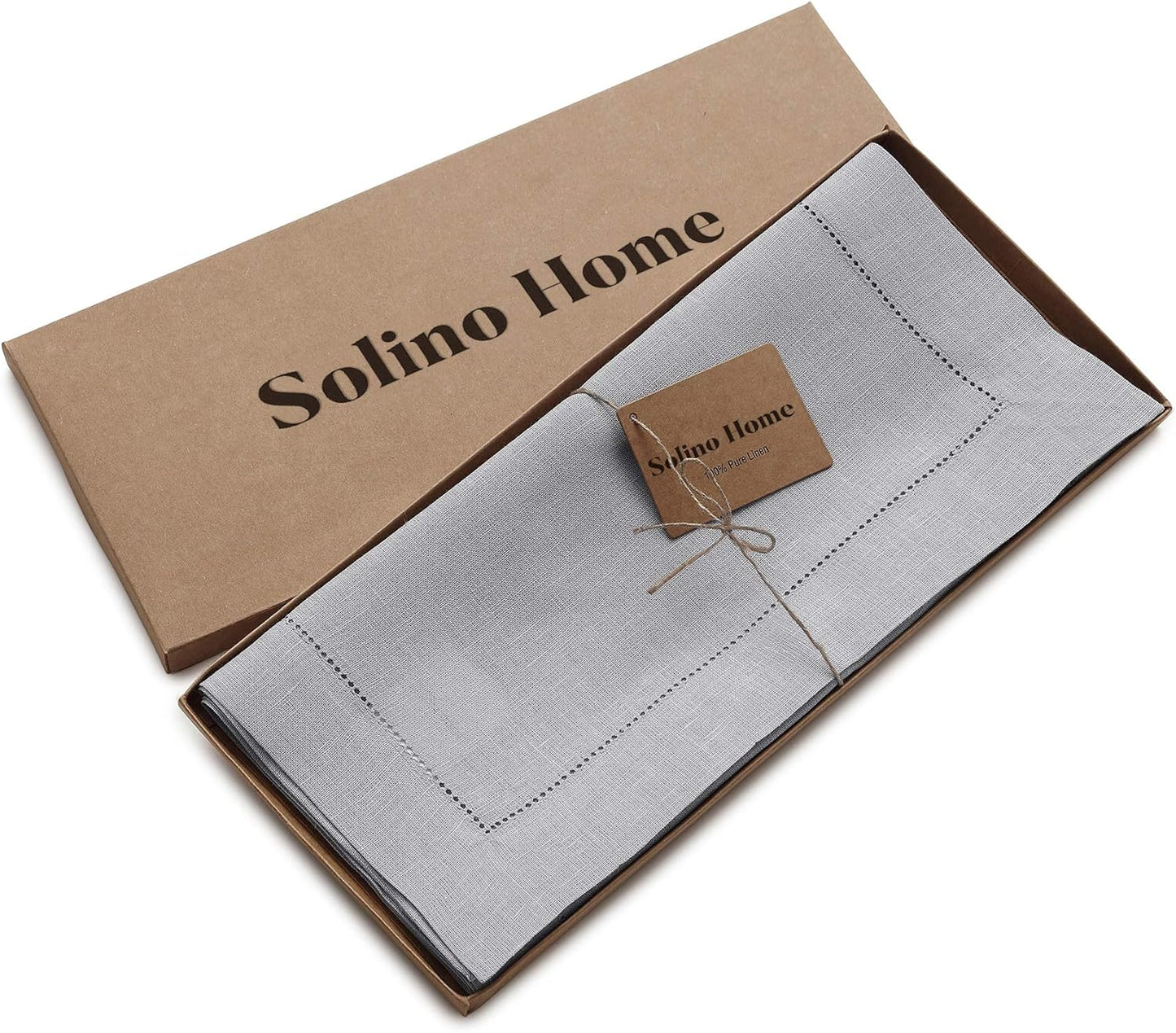 Solino Home Linen Soft Grey Table Runner 36 Inches - Classic Hemstitch, 100% Pure Linen Coffee Table Runner 14 x 36 Inch Ideal for Dresser Tables - Fall, Autumn, Halloween, Thanksgiving, Christmas