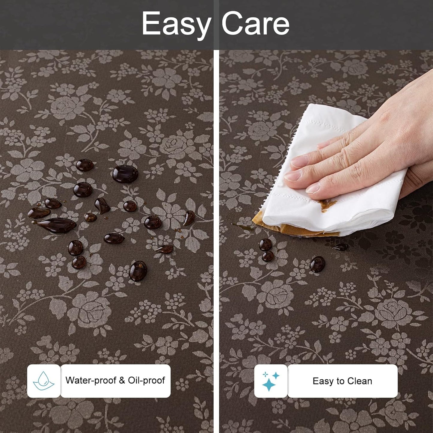 Smiry Round Table Cloth, Waterproof Heavy Duty Vinyl Tablecloths, Wipeable Washable Table Cover for Kitchen and Dining Room (Coffee, 60" Round)