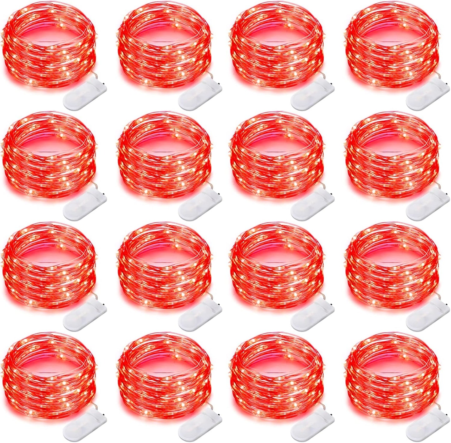 16 Pack 30 Led Fairy Lights Battery Operated String 10 Feet Waterproof Twinkle Mason Jar Silver Wire Firefly for Christmas Red