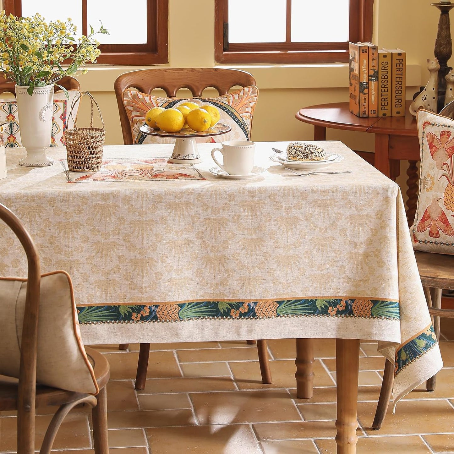 patdrea Designer Extra Long Rectangle Linen Table Cloth,Vintage Anti-Wrinkle Tropical Style Tablecloth,Decor Table Cover Cloth for Kitchen Dining Christmas,Thanksgiving,67"x118"-Pineapple a