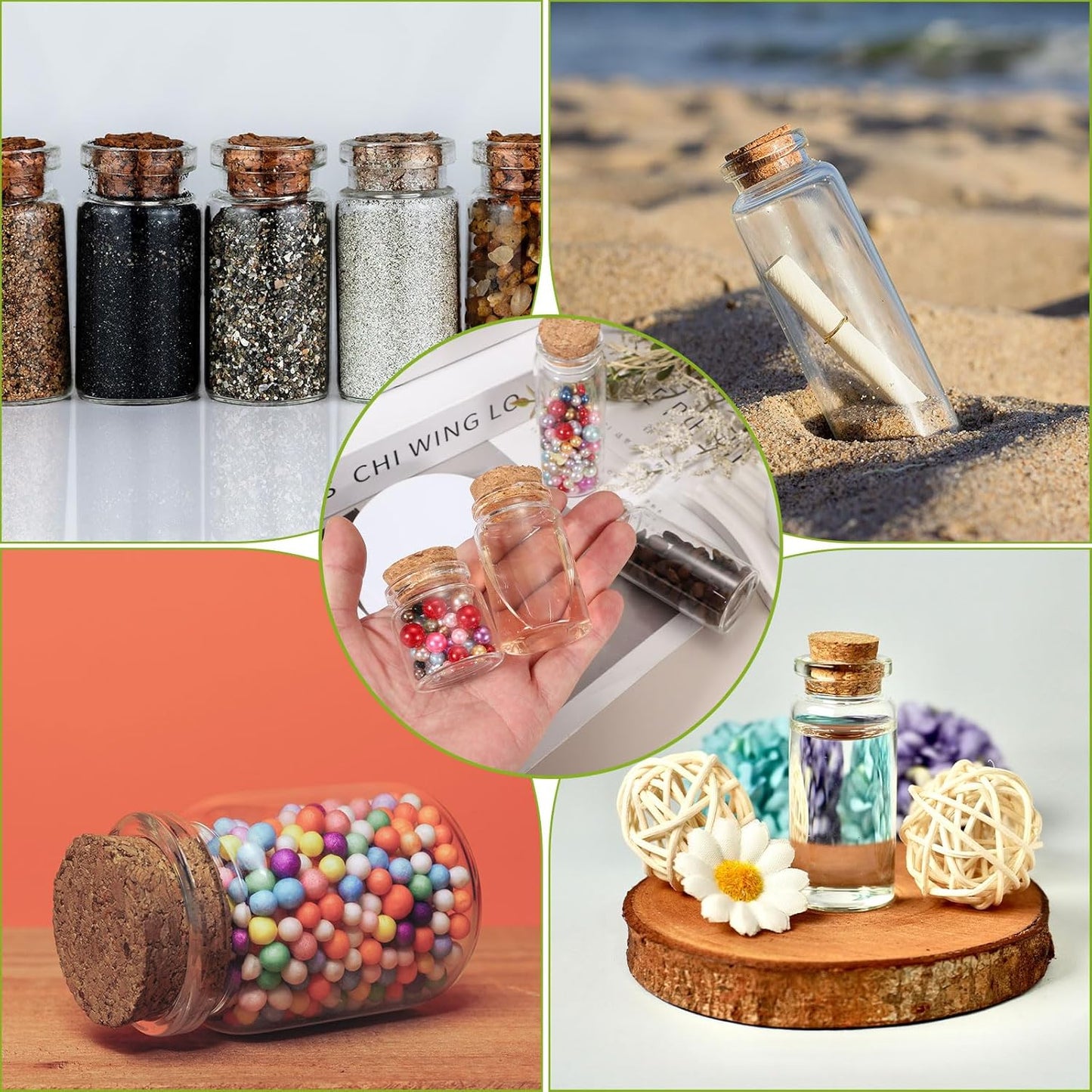 uxcell 10Pcs Mini Glass Bottles with Cork Stoppers, 25ml Small Clear Bottles Glass Empty Jars Vials for DIY Crafts Party Wedding Decor Favors