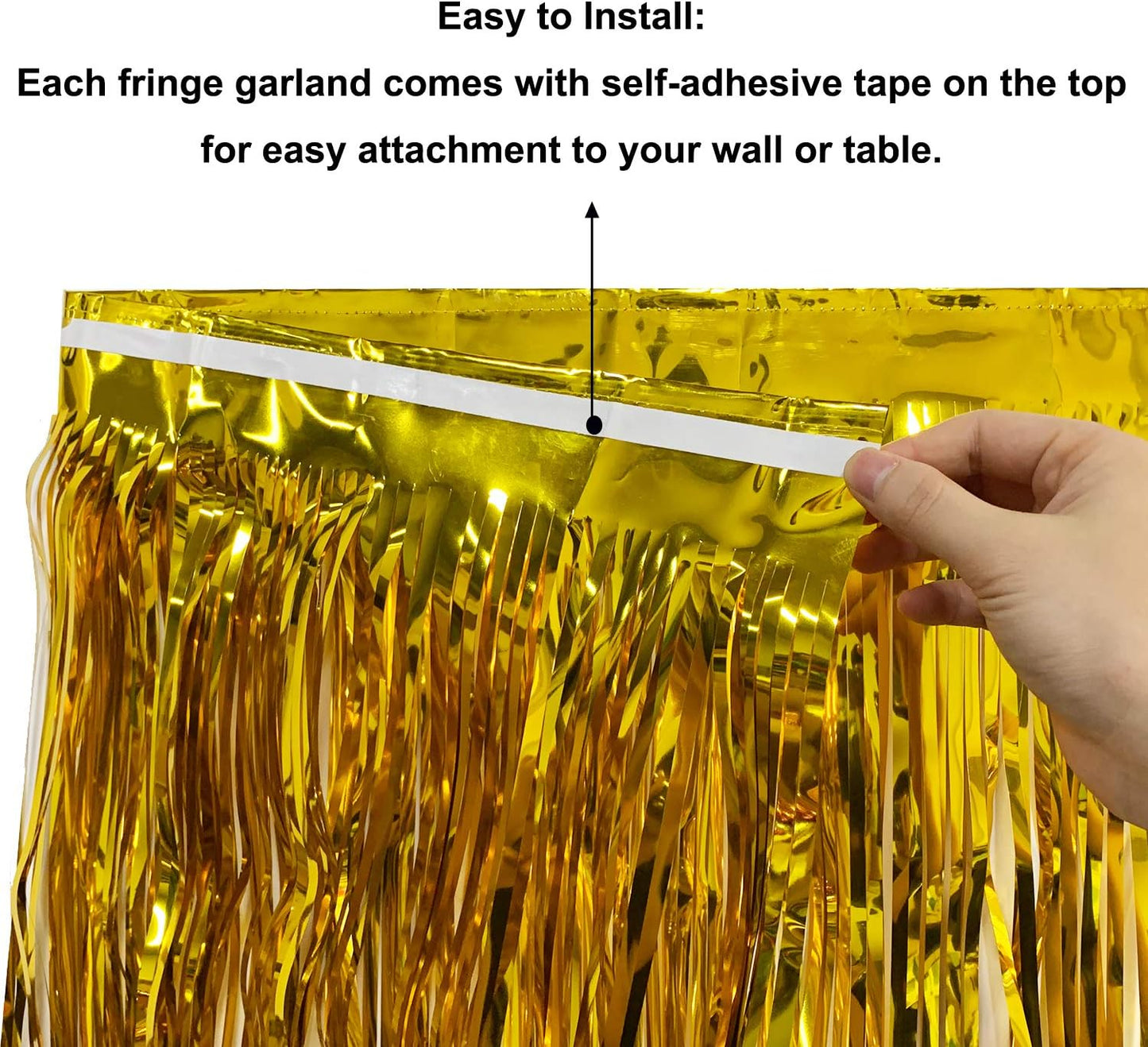 10 Feet Long Roll Foil Fringe Garland - Pack of 3 | Shiny Metallic Tassle Banner | Ideal for Parade Floats, Bridal Shower, Wedding, Birthday | Wall Hanging Fringe Garland Banner (Gold)