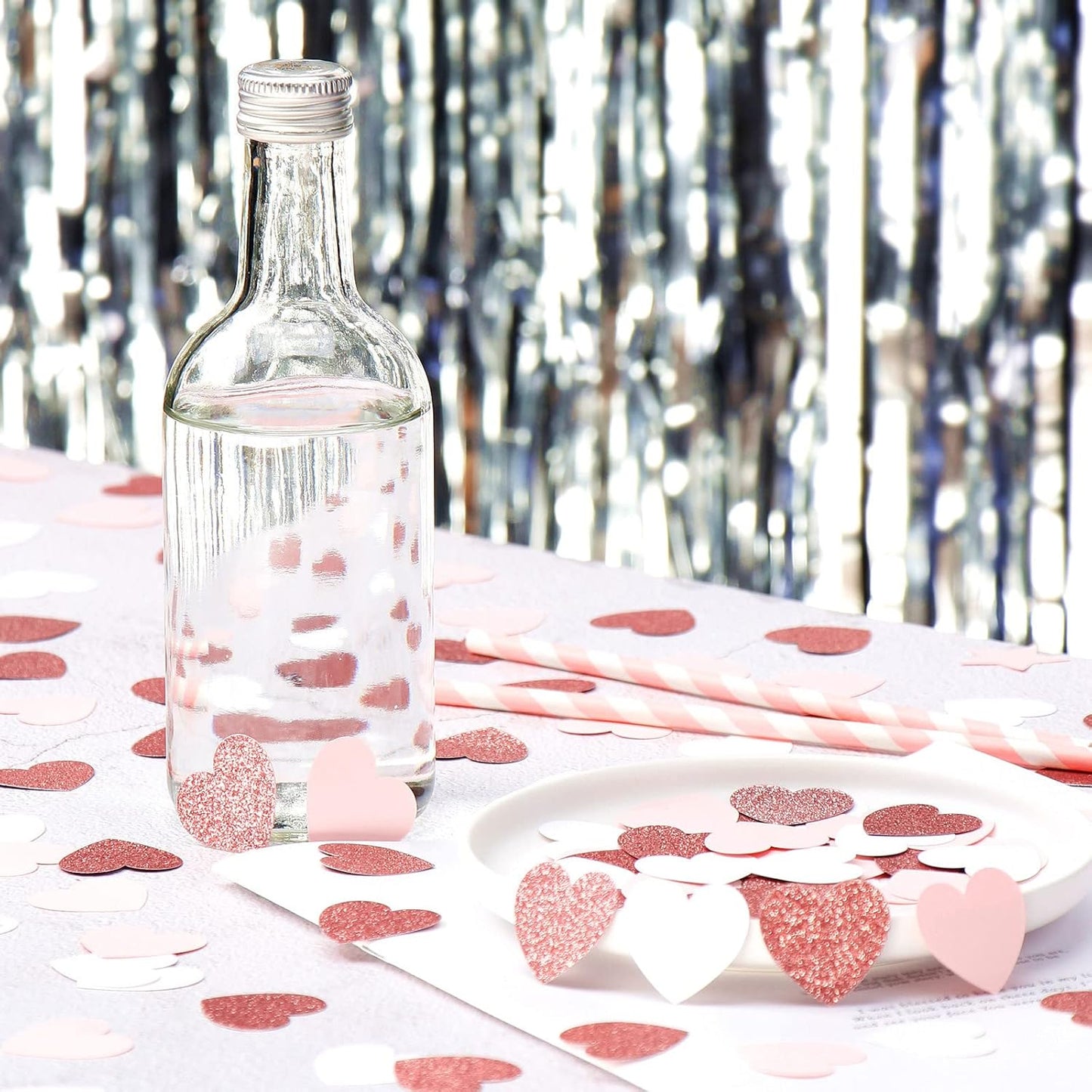 Rose-Gold Pink White Heart Confetti - 300pcs Valentines Mothers Day Engagement Wedding Baby Shower Bachelorette Birthday Party Table Decoration Glitter Paper Decor Lasting Surprise