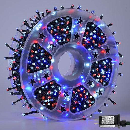 YEGUO 500LED 165ft 4th of July led Lights Outdoor Waterproof, Patriotic String Lights Plug in, Red White Blue led String Lights Indoor for 4th of July Memorial Day Independence Day Decor