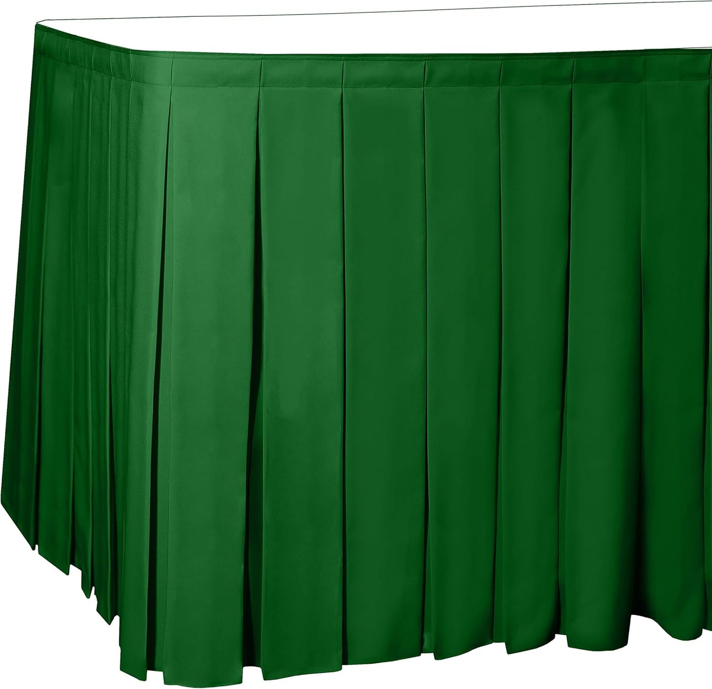 Ultimate Textile Pleat Polyester Fabric Table Skirt - Machine Washable Flame Resistant with Clips for Events, Weddings & Trade Shows, Cut & Sewn in Paterson, NJ - Emerald, 17' Box Pleat
