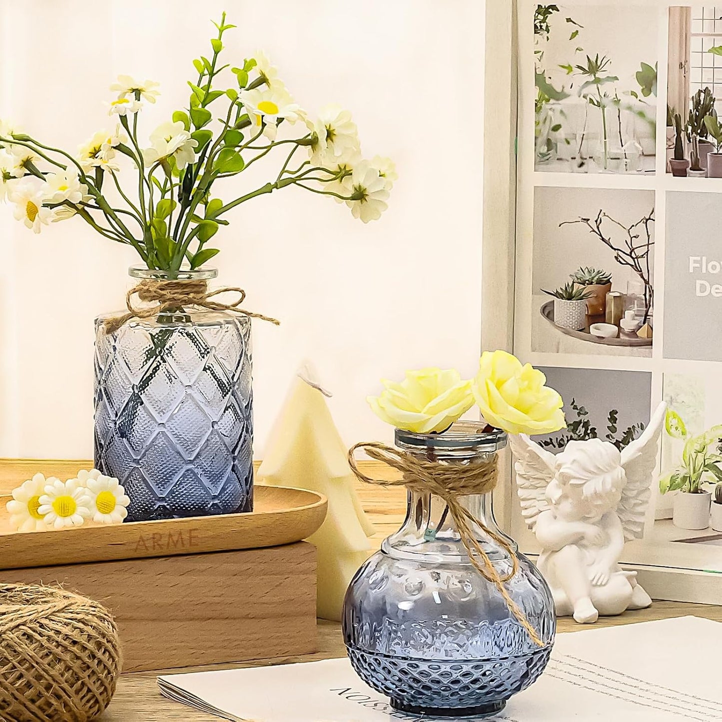 Arme Bud Vases Set of 32, Blue Vase for Centerpieces, Clear Bud Vase in Bulk, Mini Flower Vintage Cute Vases for Centerpieces, Small Glass Vases for Wedding Decor, Home Table Flower Décor