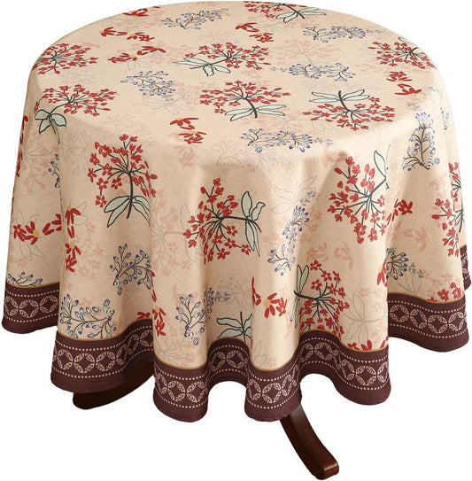 patdrea Designer Linen French Round Table Cloth,Vintage Red Floral Durable Breathable Colorful Dacorative Tablecloth for Kitchen Dining,Christmas,Thanksgiving,Holiday,Diameter 67"-Newmari