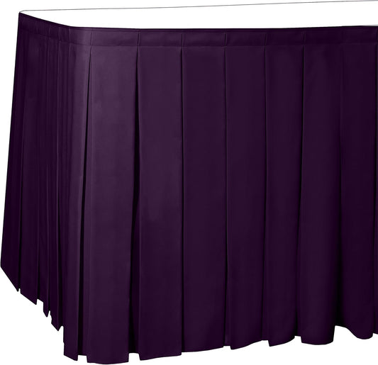 Ultimate Textile Pleat Polyester Fabric Table Skirt - Machine Washable Flame Resistant with Clips for Events, Weddings & Trade Shows, Cut & Sewn in Paterson, NJ - Aubergine, 7' Box Pleat