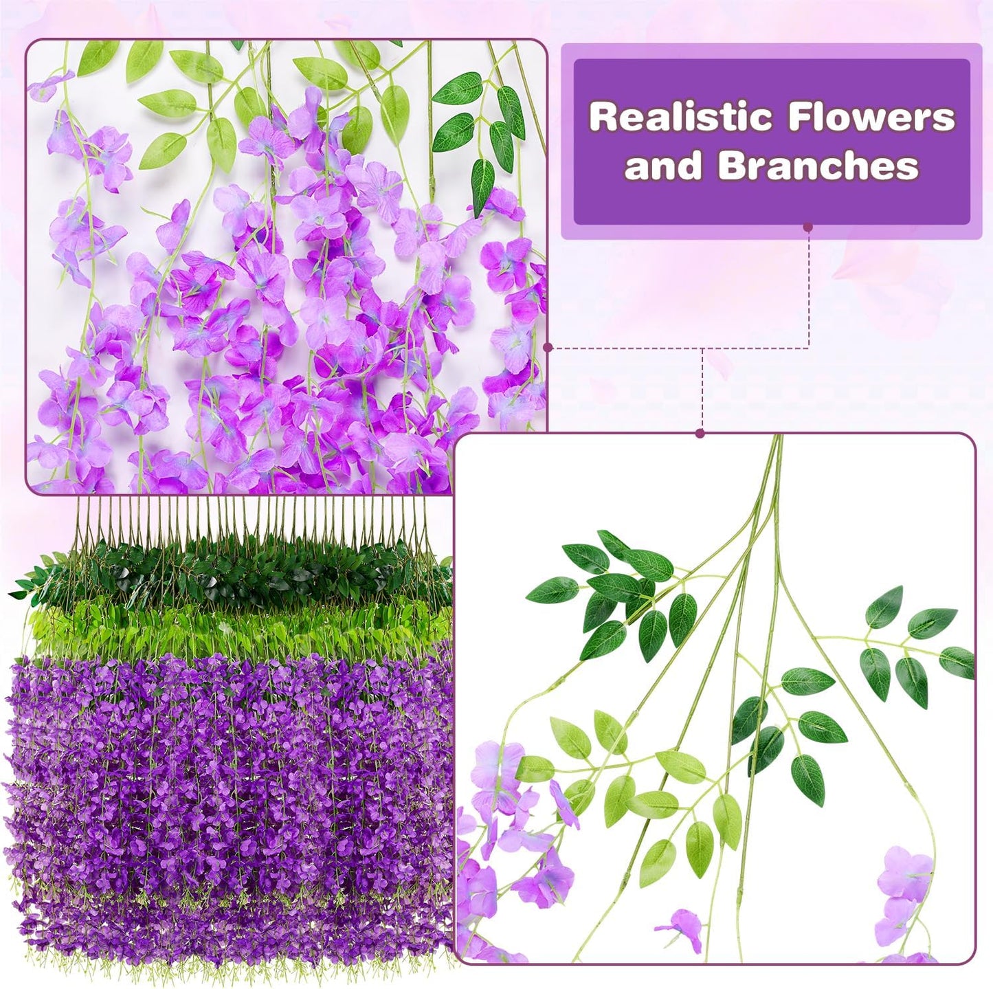 Wisteria Hanging Flowers,Fake Hanging Flowers,Wisteria artificiales Garland for Home Wedding Arch Floral Party Garden Ceremony Outdoor Decor,3.6 feet Long(50,Purple)
