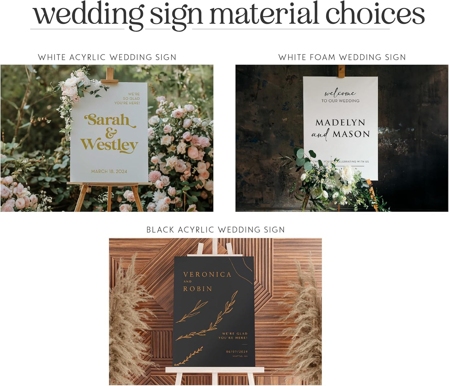 Personalized Wedding Welcome Sign, Customized Black Acrylic Sign for Wedding, 3 Optional Sizes, 29 Design Colors - Wedding Plaque for Welcome Sign, Customizable Wedding Décor