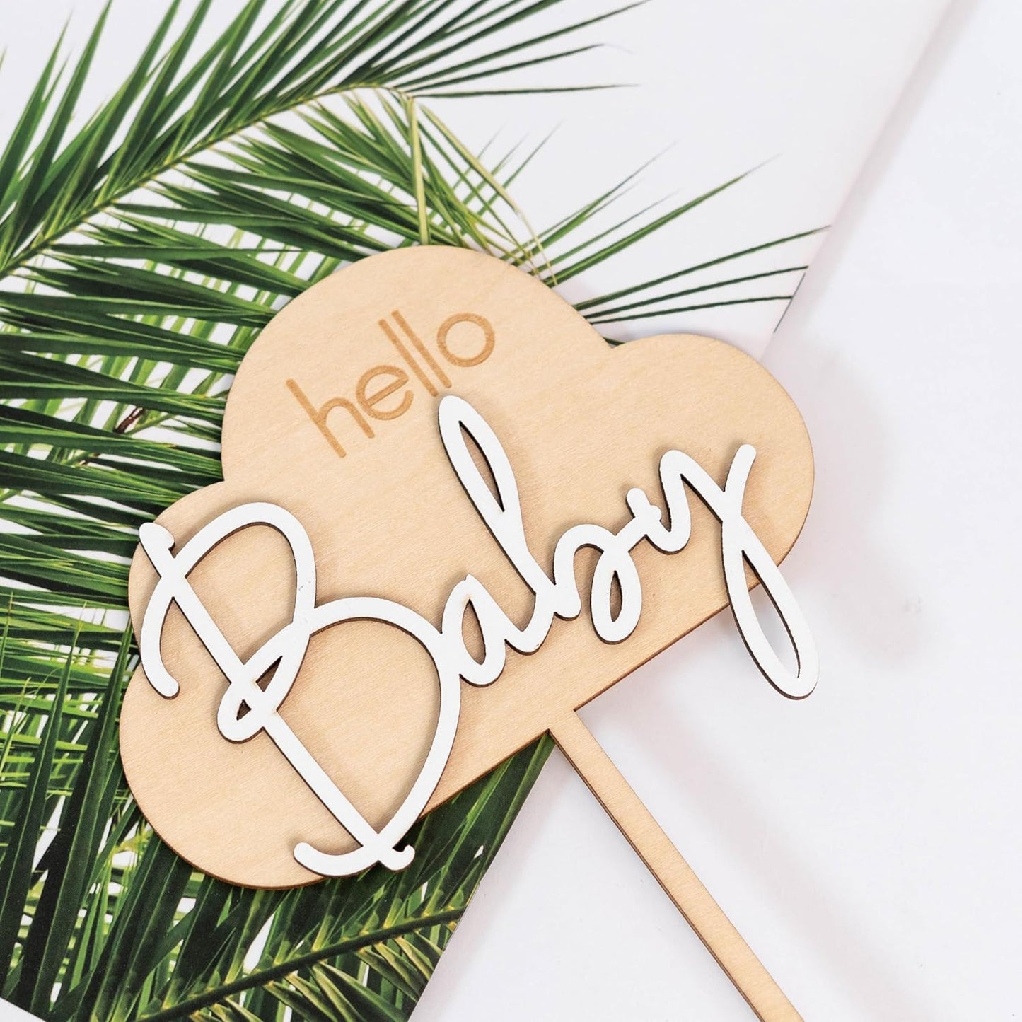 Hello Baby Wooden Cake Topper - Cloud Themed Baby Shower Party Cake Topper，Gender Reveal Party Decoration