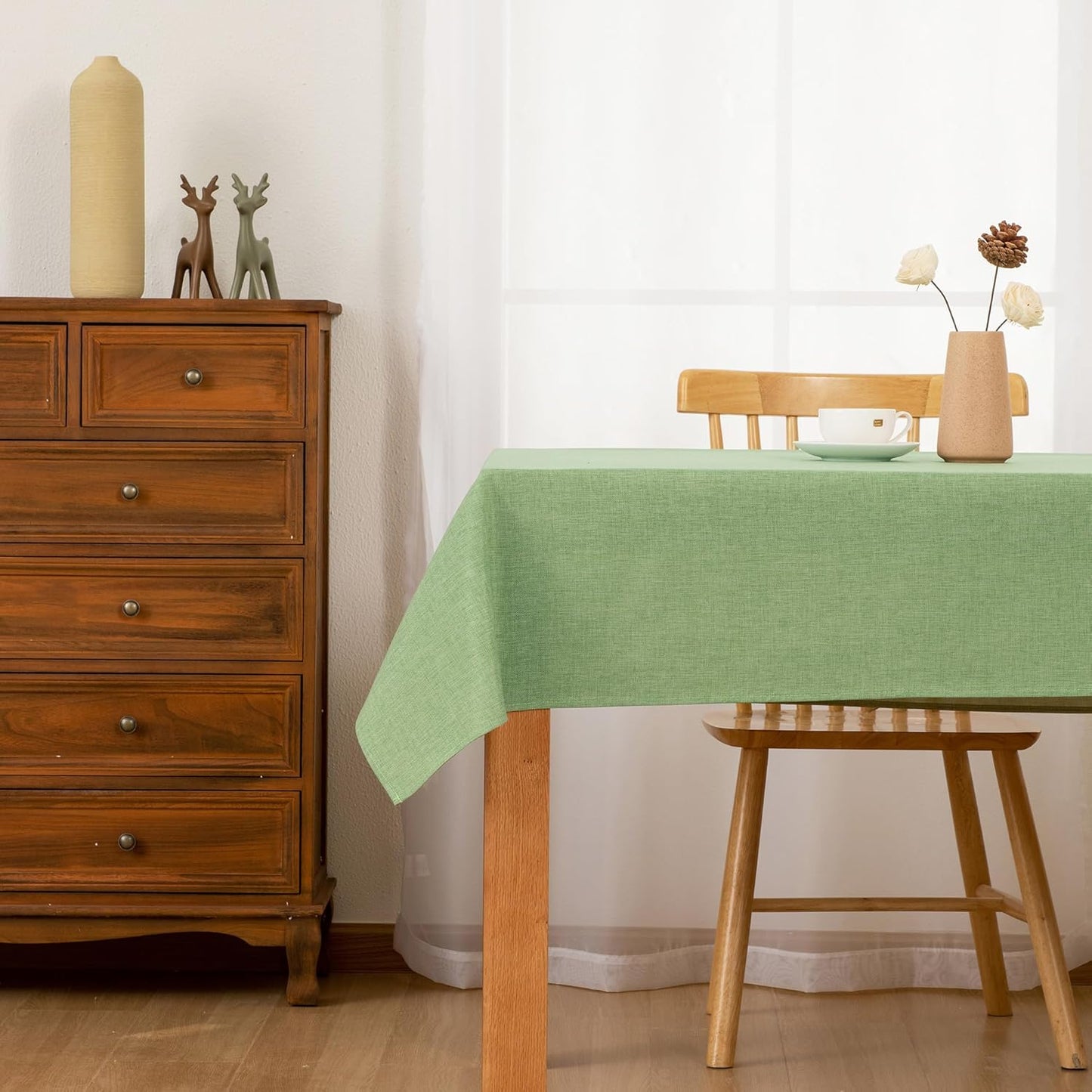 Hiasan Faux Linen Rectangle Tablecloth - Wrinkle and Stain Resistant Washable Decorative Fabric Table Cloth for Kitchen Dining Room Holiday Table Cover for Dinner, Sage Green, 54 x 80 Inch
