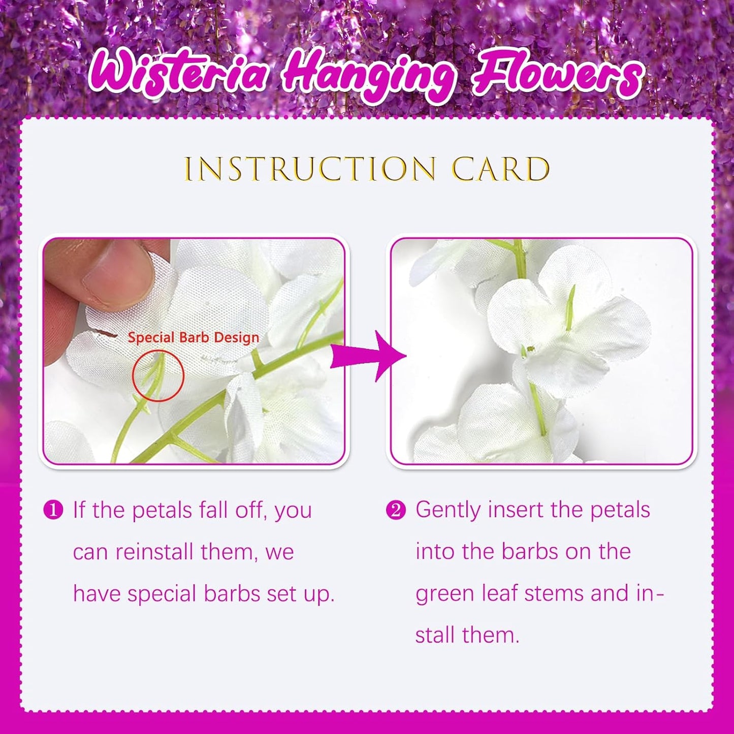 24 Pack Purple Red Wisteria Hanging Flowers, 3.4 Ft Fake Hanging Flowers, Artificial Wisteria Garland Vines for Wedding Room Backdrop Outdoor Patio Garden Decoration